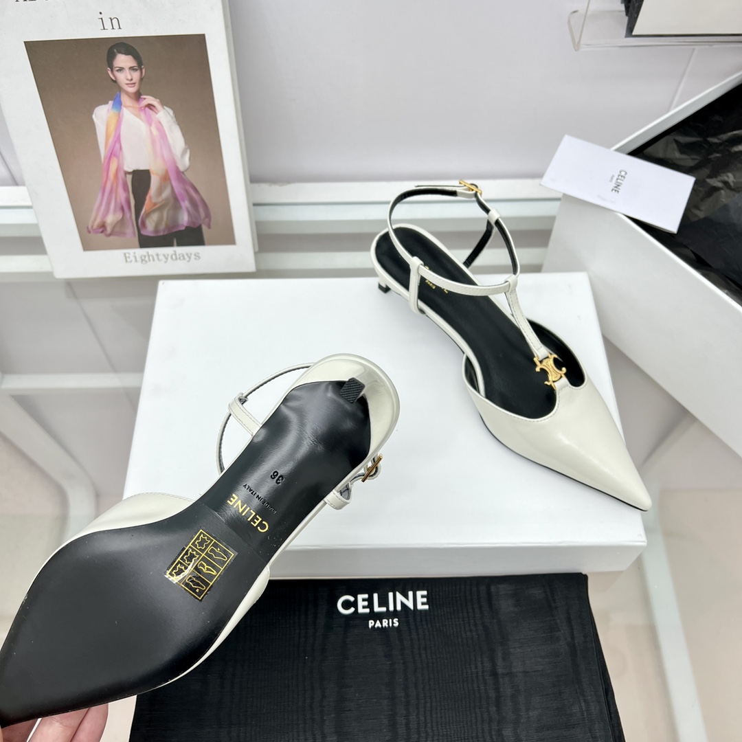 Celine Kitten With Triomphe T-Bar Strap In Calfskin  - PerfectKickZ