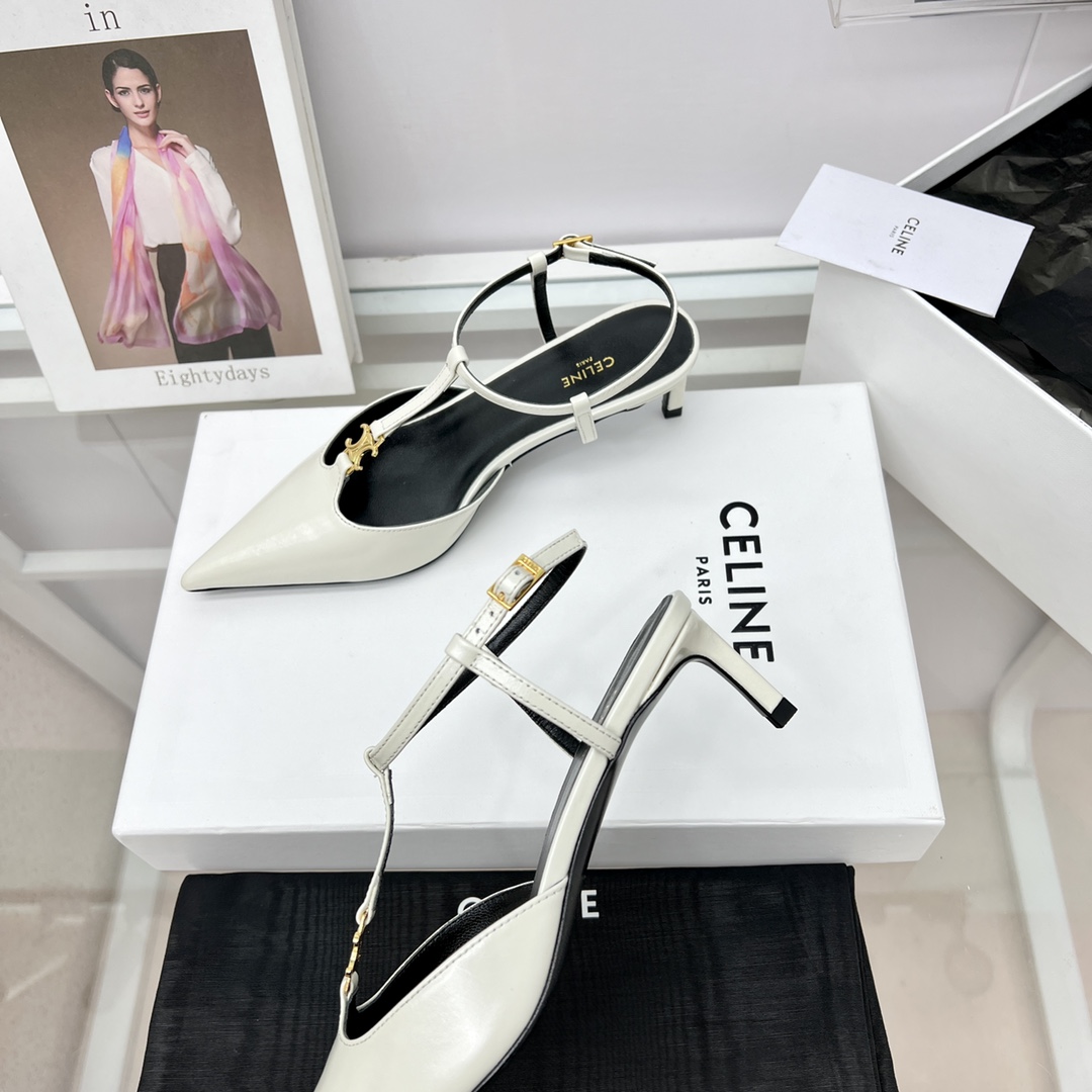 Celine Kitten With Triomphe T-Bar Strap In Calfskin  - PerfectKickZ