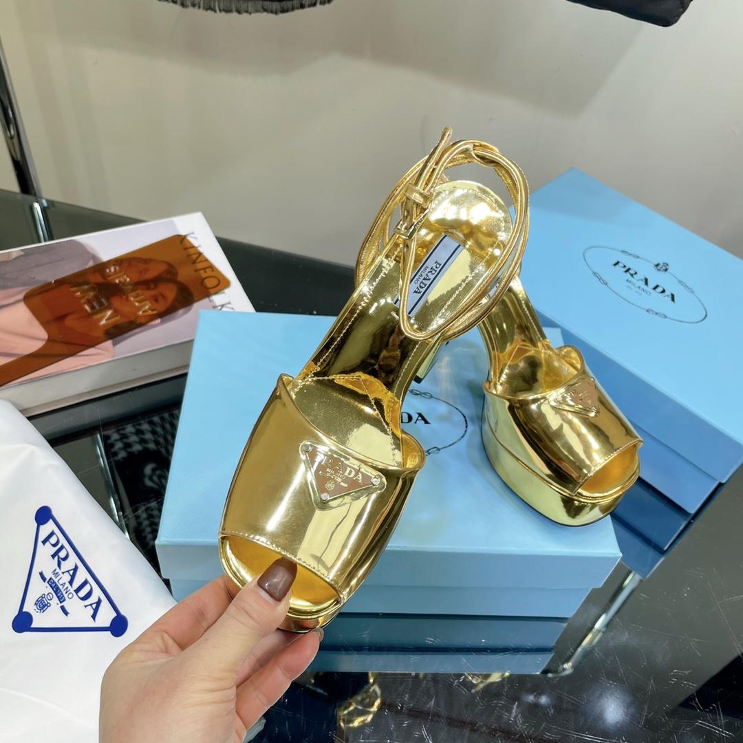 Prada Metallic Leather Platform Sandals - PerfectKickZ