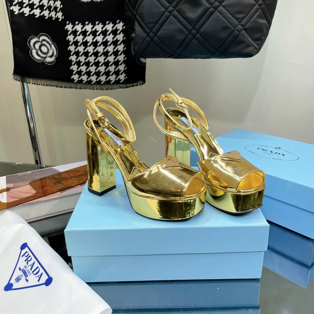 Prada Metallic Leather Platform Sandals - PerfectKickZ