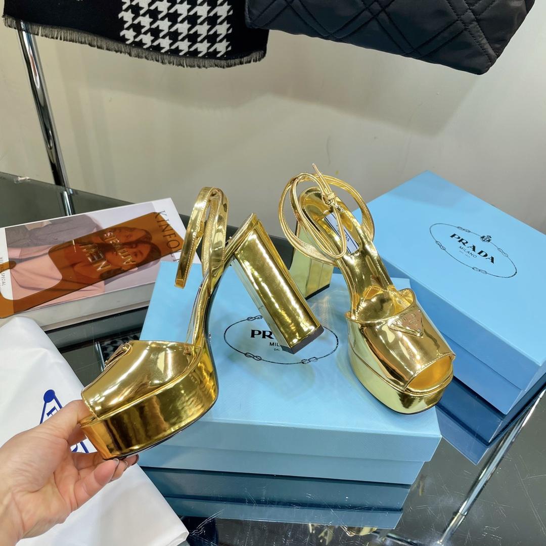 Prada Metallic Leather Platform Sandals - PerfectKickZ