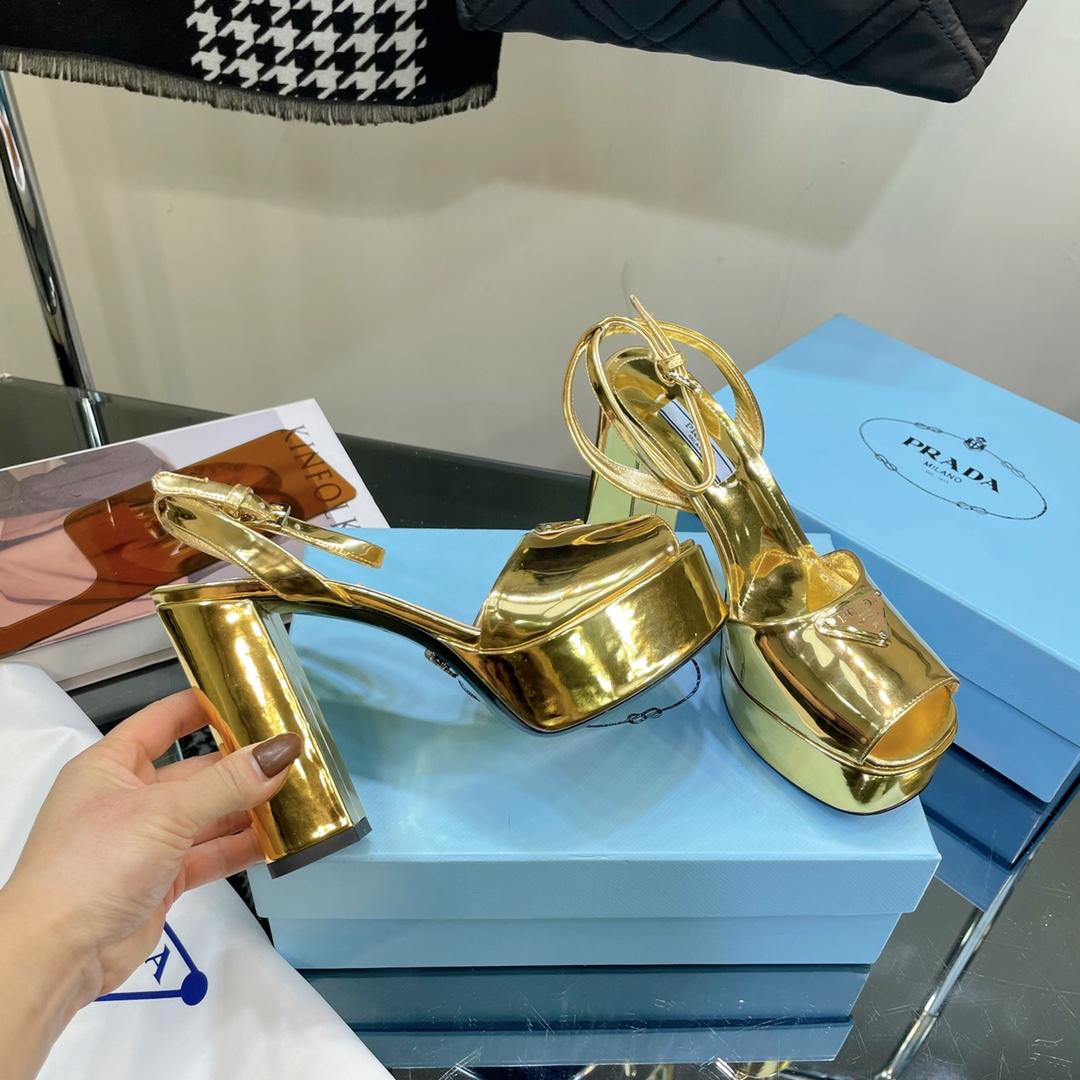 Prada Metallic Leather Platform Sandals - PerfectKickZ