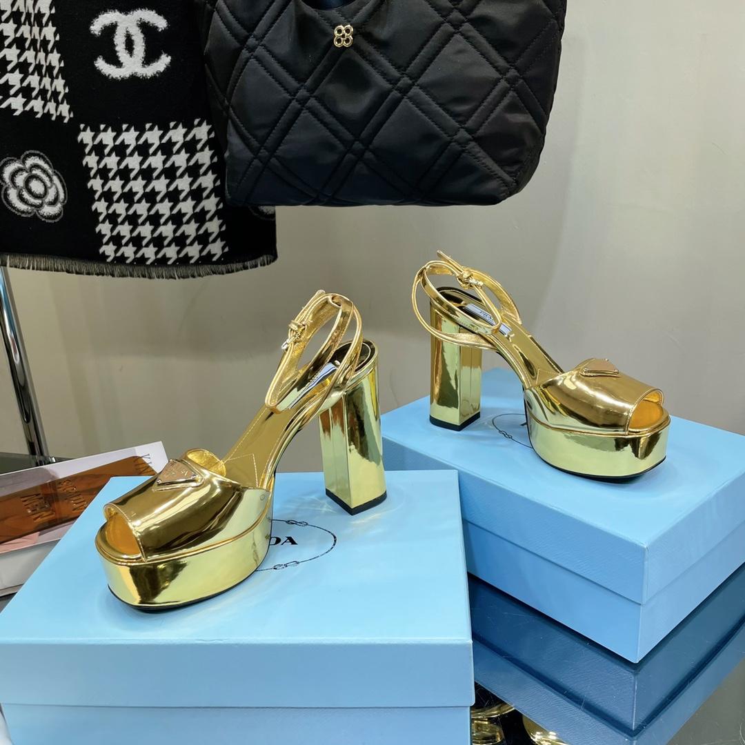 Prada Metallic Leather Platform Sandals - PerfectKickZ