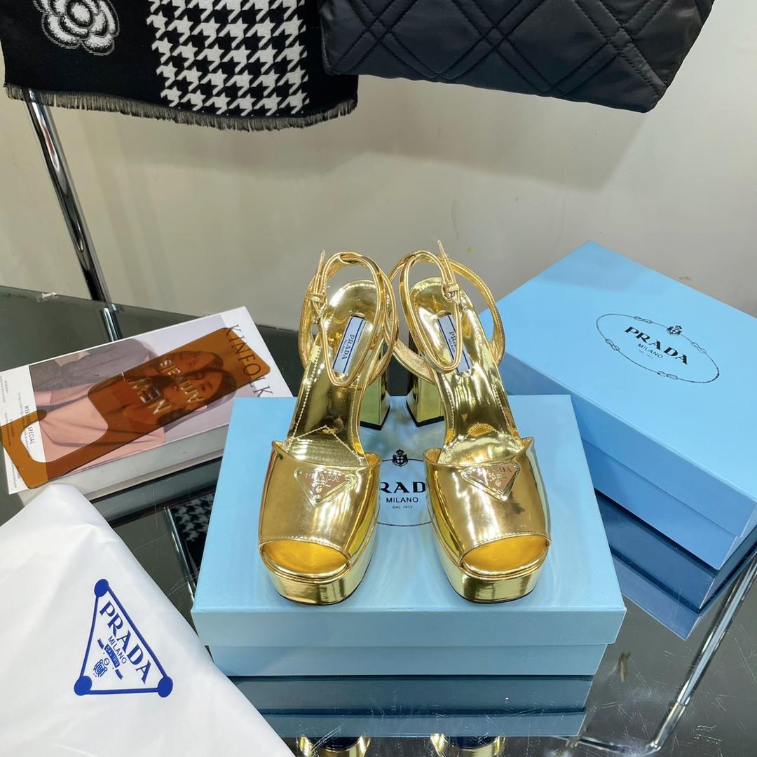 Prada Metallic Leather Platform Sandals - PerfectKickZ