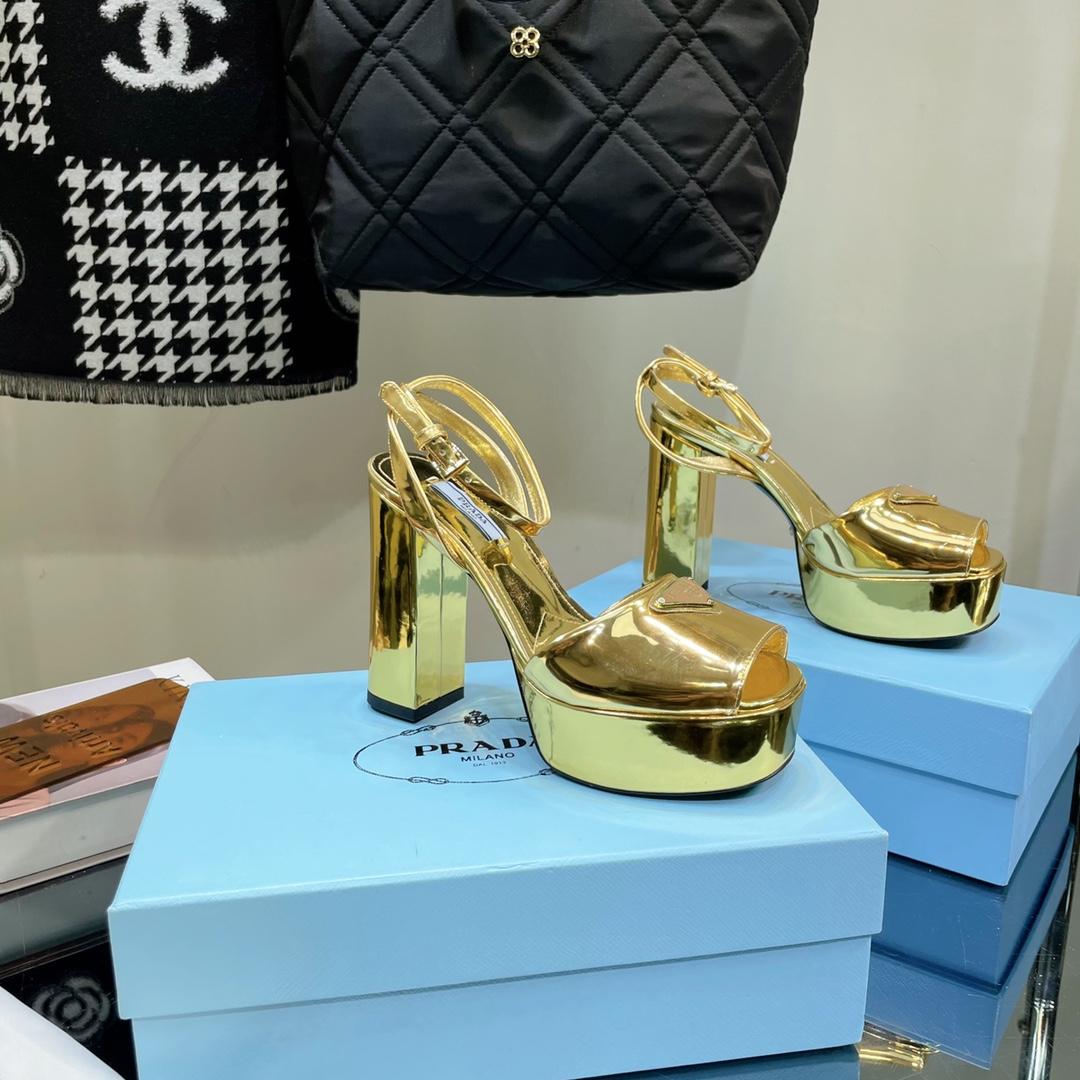 Prada Metallic Leather Platform Sandals - PerfectKickZ