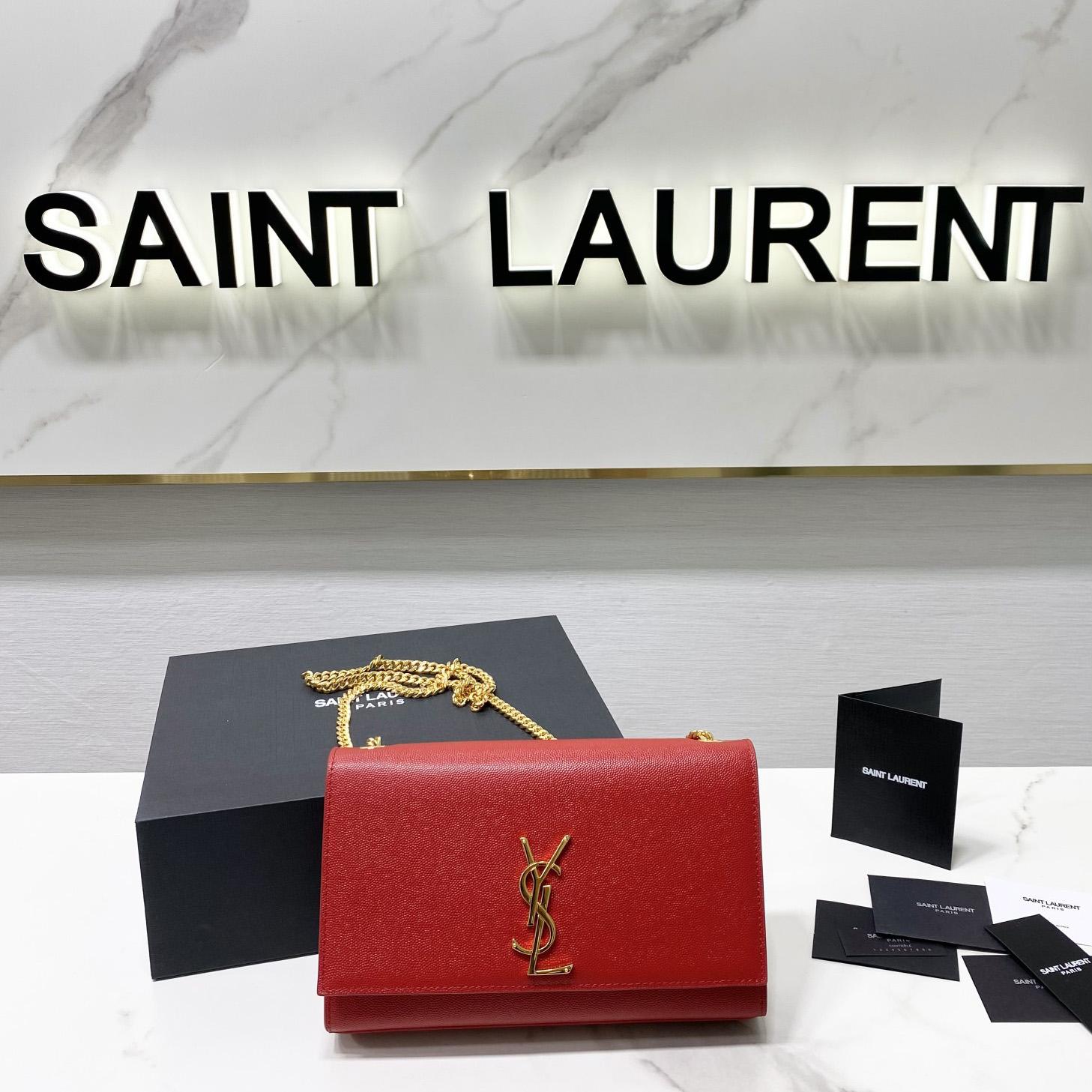 Saint Laurent Kate Medium Chain Bag In Grain De Poudre Embossed Leather - PerfectKickZ