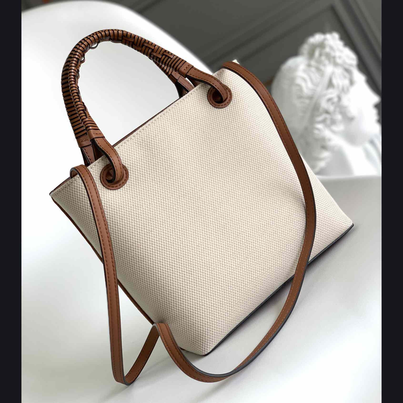Loewe Mini Anagram Tote Bag In Jacquard And Calfskin - PerfectKickZ