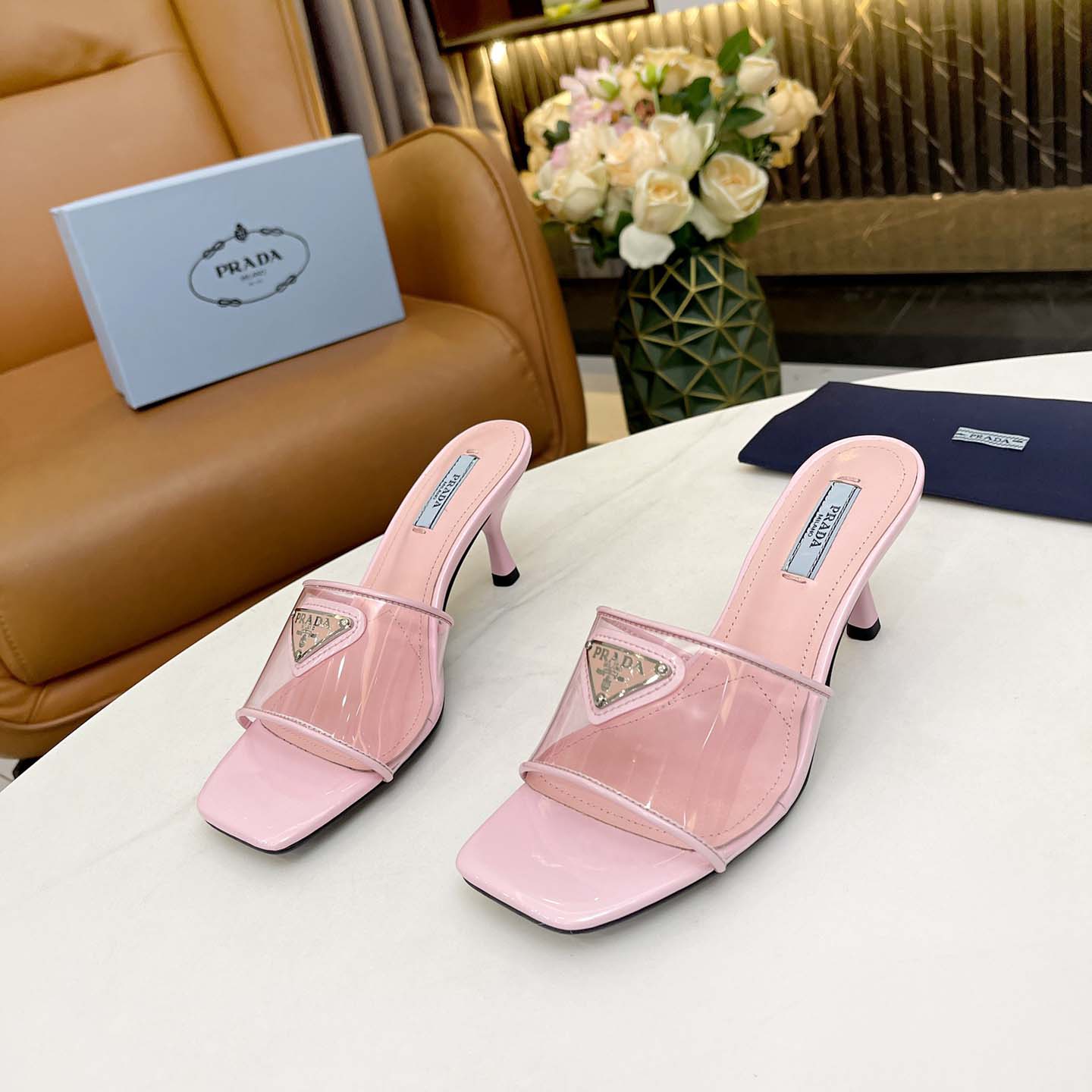 Prada Plexiglas And Patent Leather Sandals - PerfectKickZ