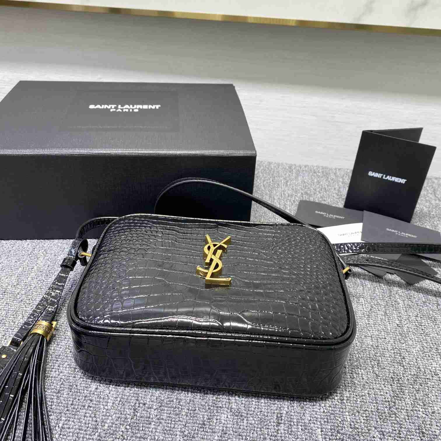 Saint Laurent Lou Camera Bag In Crocodile-Embossed Shiny Leather - PerfectKickZ