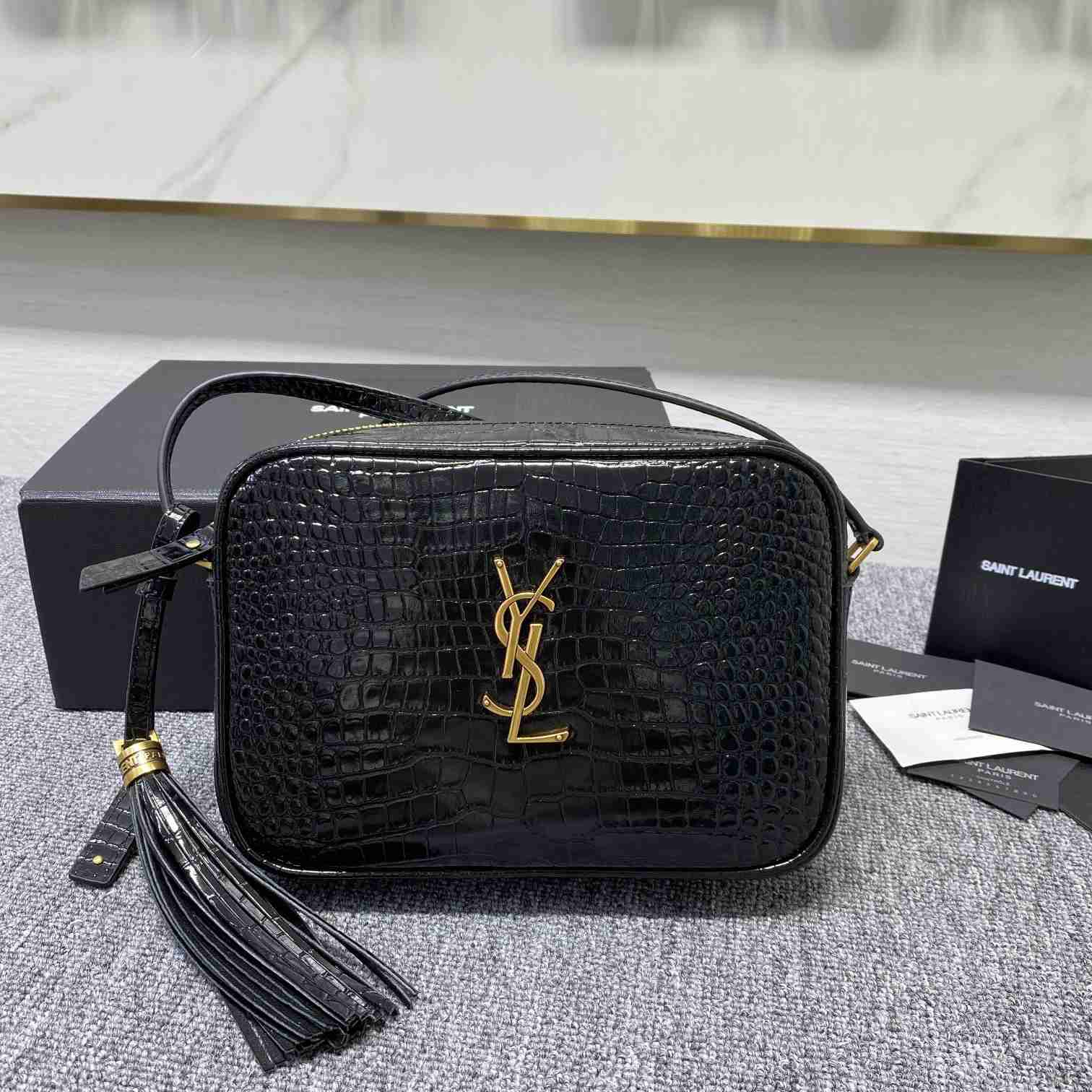 Saint Laurent Lou Camera Bag In Crocodile-Embossed Shiny Leather - PerfectKickZ