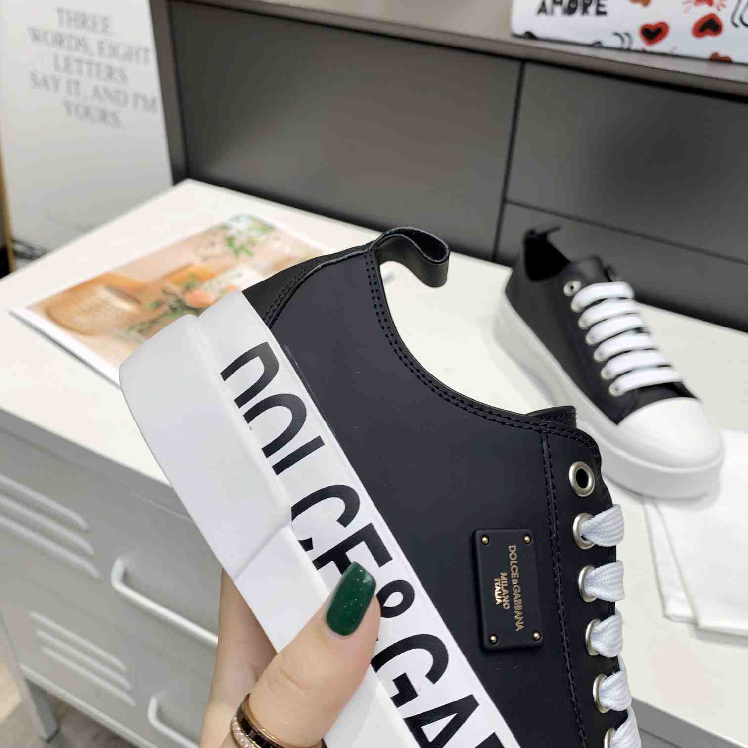 Dolce & Gabbana Calfskin Portofino Light Sneakers With Logo-Detailed Plate And Logo Print - PerfectKickZ