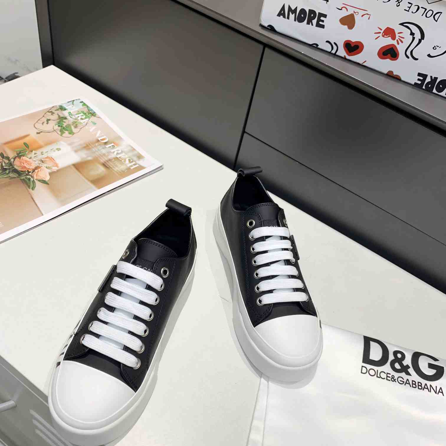 Dolce & Gabbana Calfskin Portofino Light Sneakers With Logo-Detailed Plate And Logo Print - PerfectKickZ