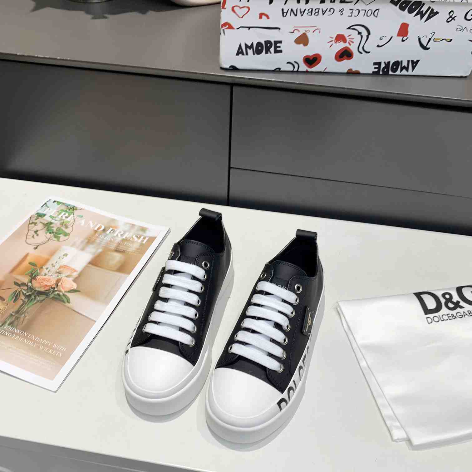 Dolce & Gabbana Calfskin Portofino Light Sneakers With Logo-Detailed Plate And Logo Print - PerfectKickZ