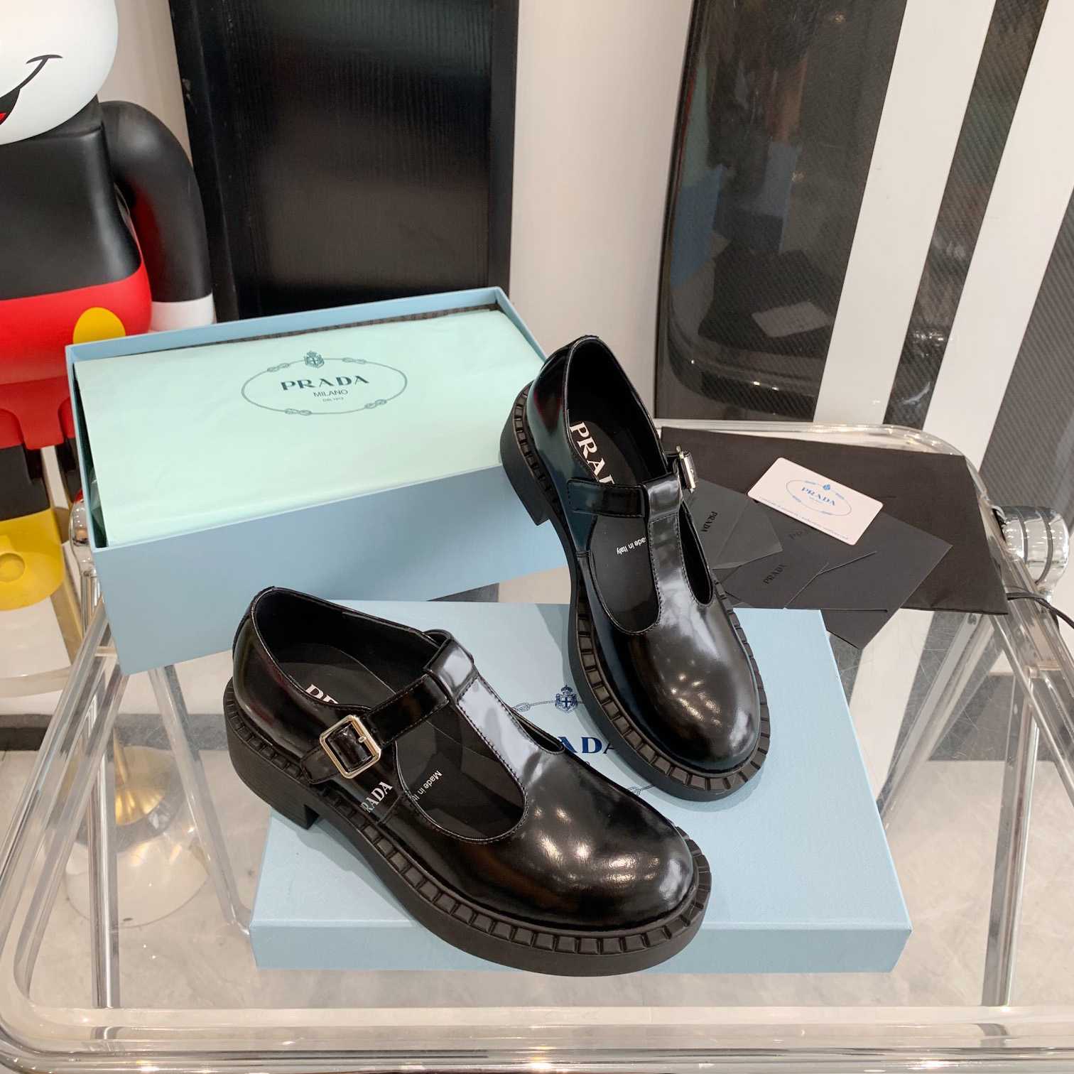 Prada Brushed-Leather Mary Jane T-strap Shoes - PerfectKickZ