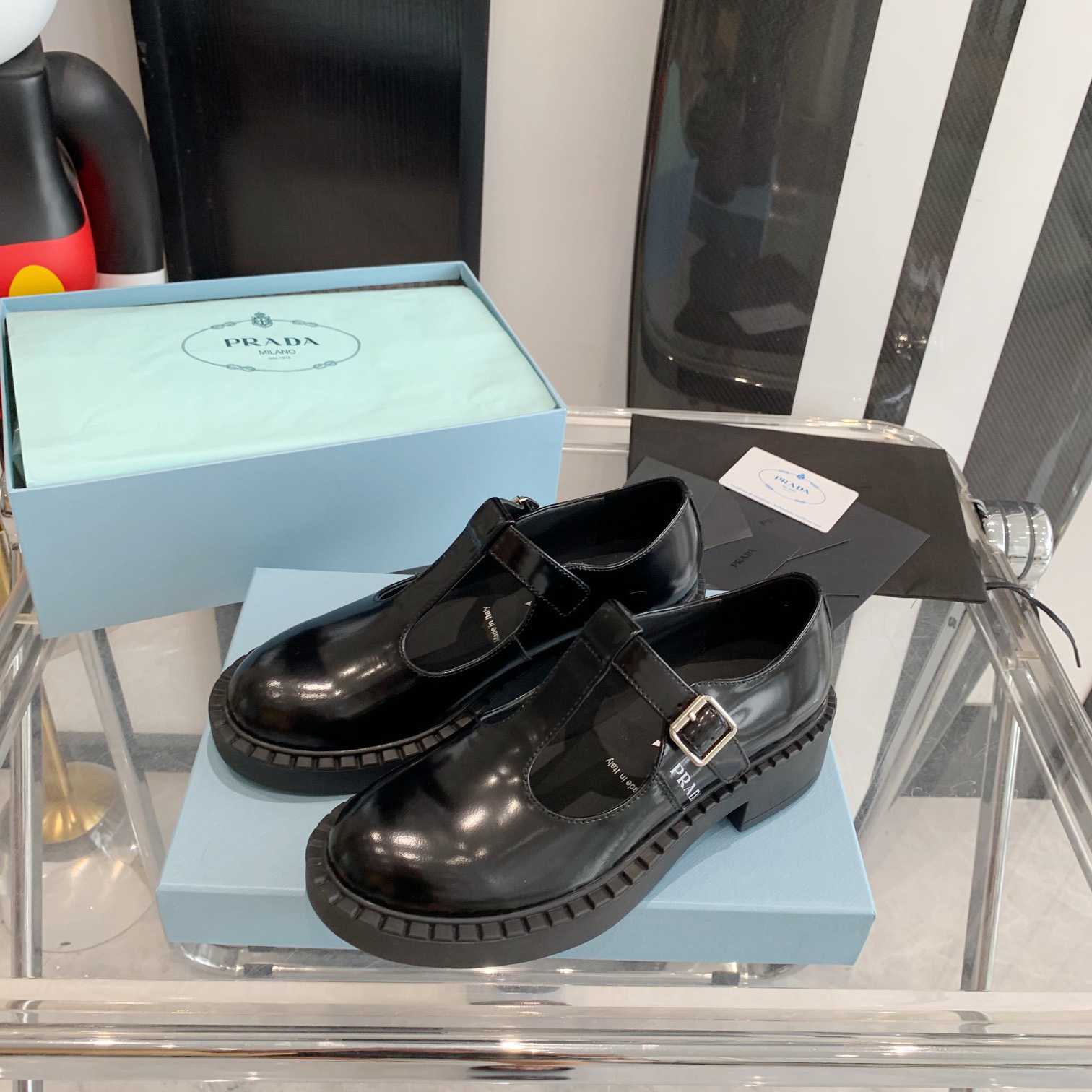 Prada Brushed-Leather Mary Jane T-strap Shoes - PerfectKickZ