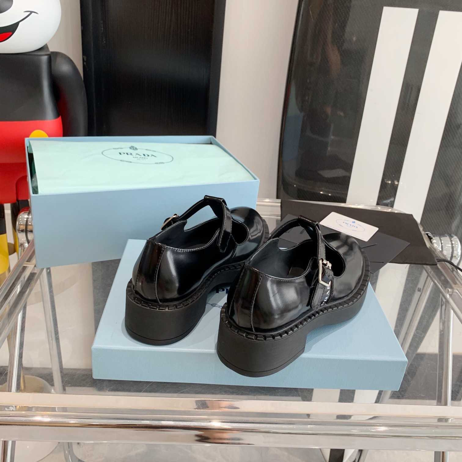Prada Brushed-Leather Mary Jane T-strap Shoes - PerfectKickZ