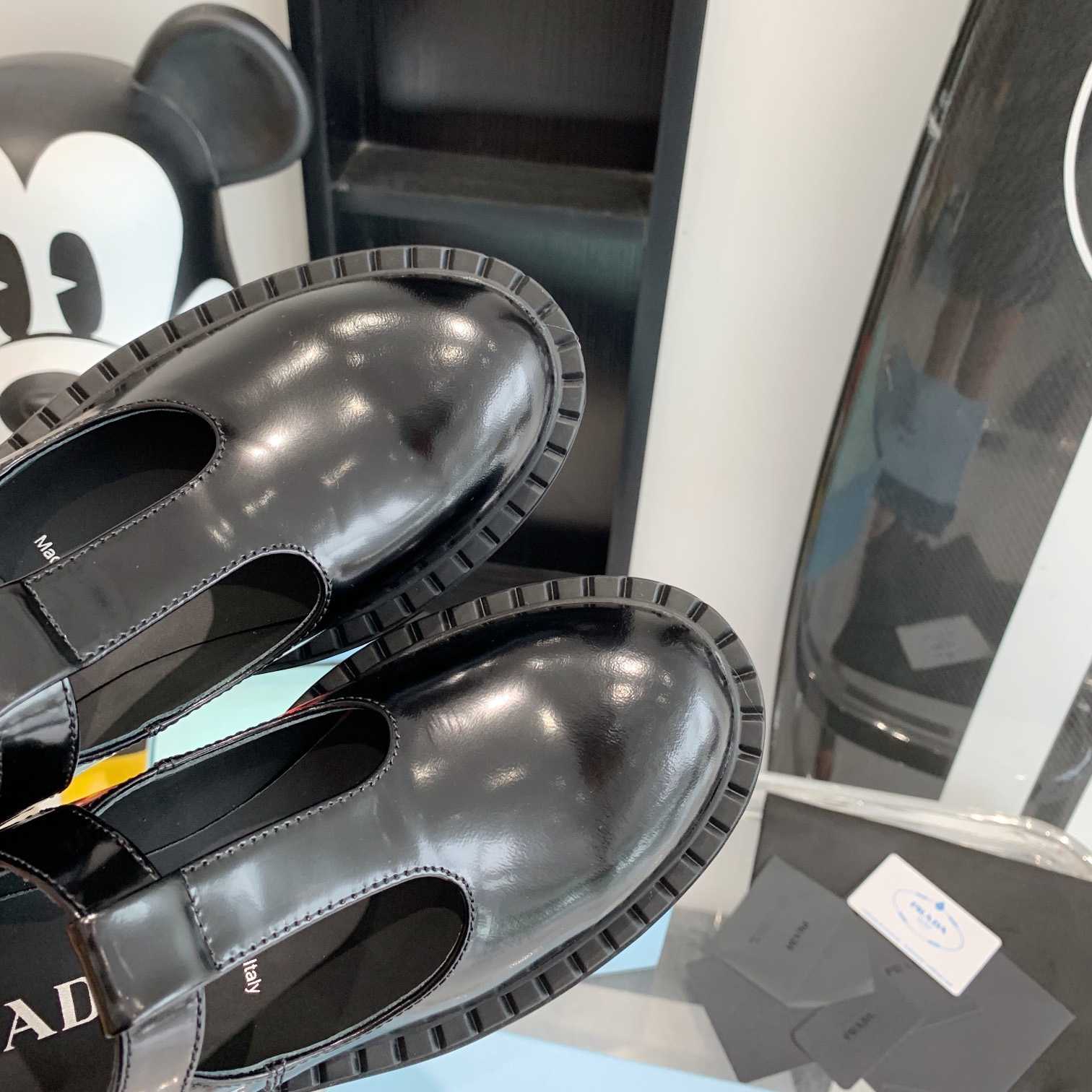 Prada Brushed-Leather Mary Jane T-strap Shoes - PerfectKickZ
