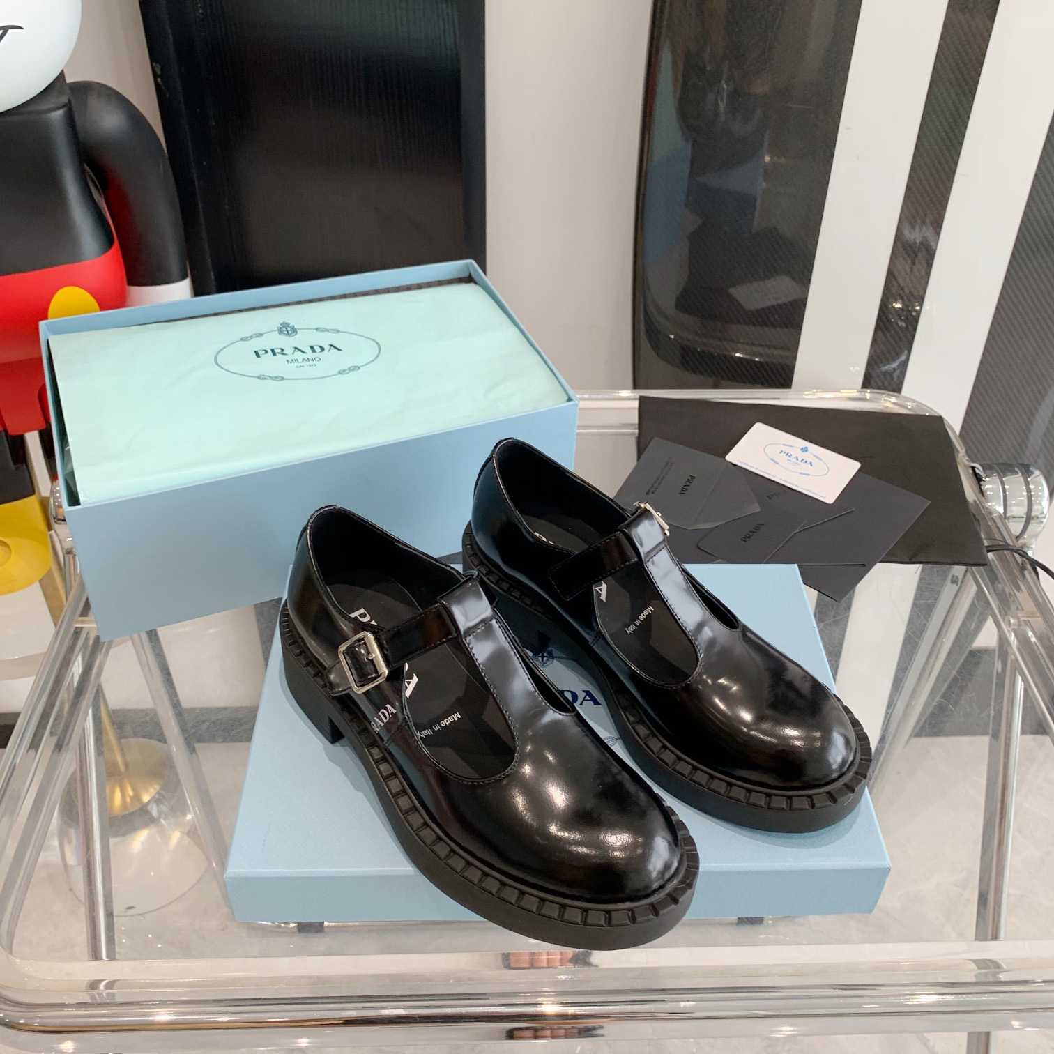 Prada Brushed-Leather Mary Jane T-strap Shoes - PerfectKickZ