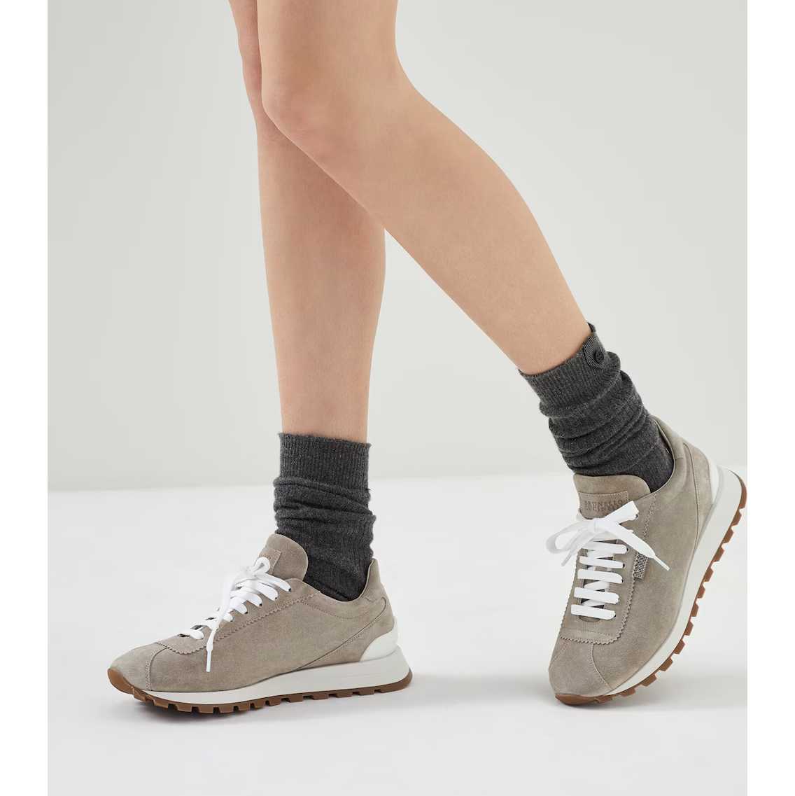 Brunello Cucinelli Suede Runners With Shiny Tab - 