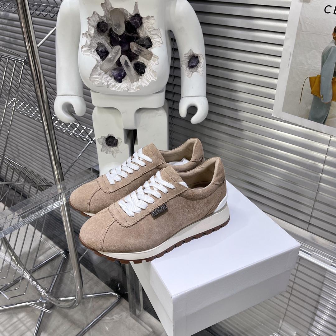 Brunello Cucinelli Suede Runners With Shiny Tab - PerfectKickZ