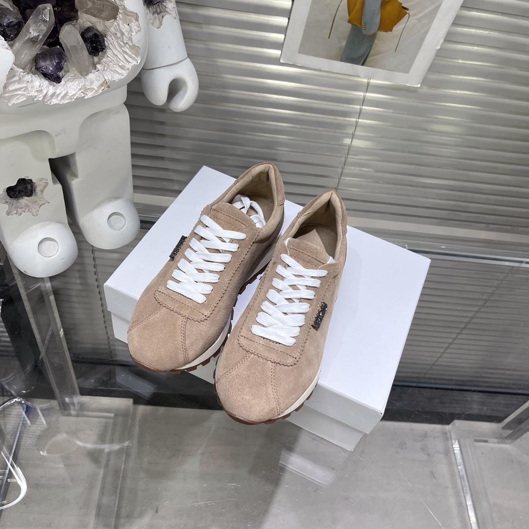Brunello Cucinelli Suede Runners With Shiny Tab - PerfectKickZ