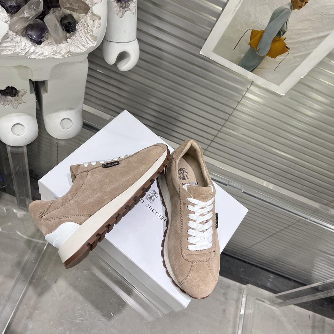 Brunello Cucinelli Suede Runners With Shiny Tab - PerfectKickZ