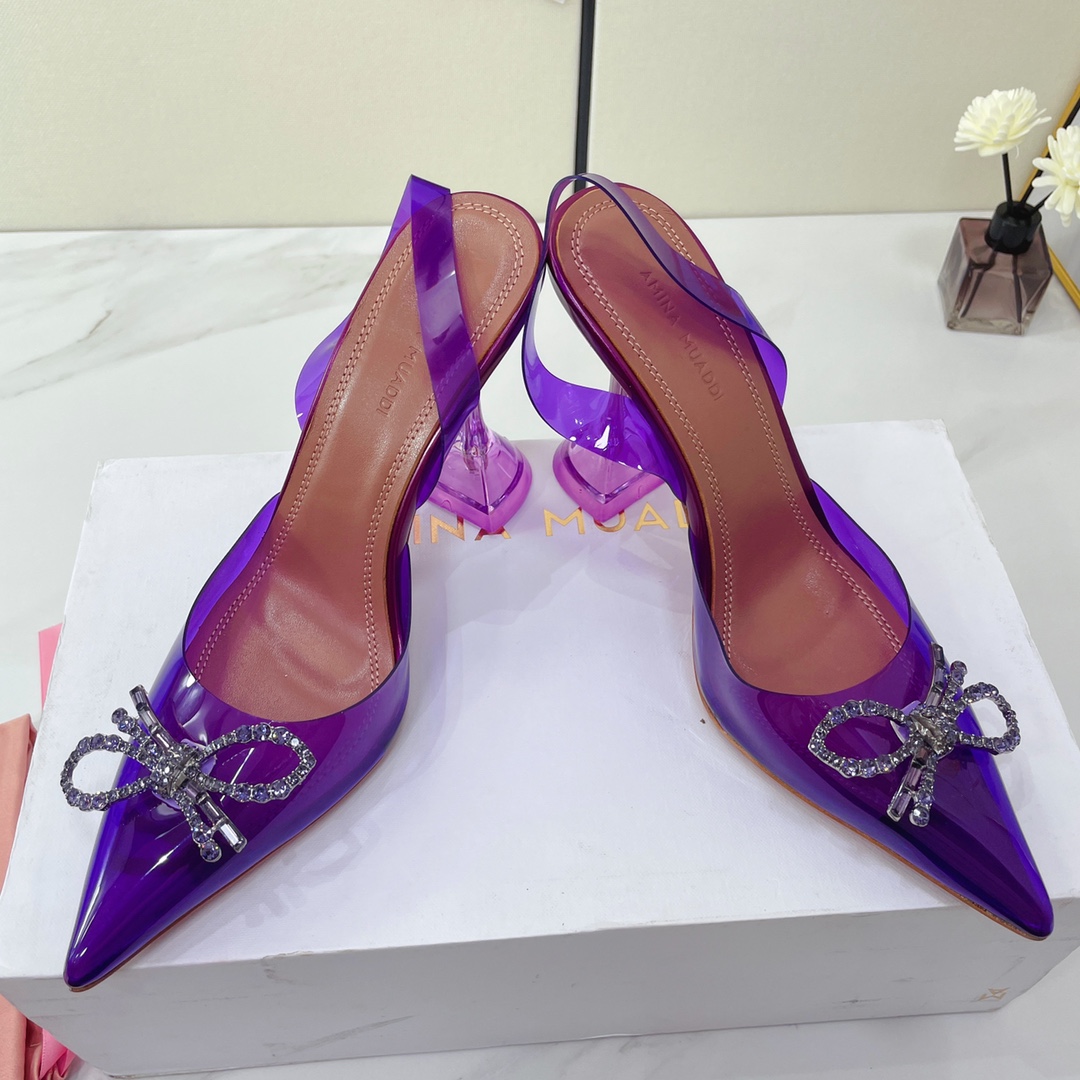 Amina Muaddi Rosie Clear Pointed Toe Pumps - PerfectKickZ