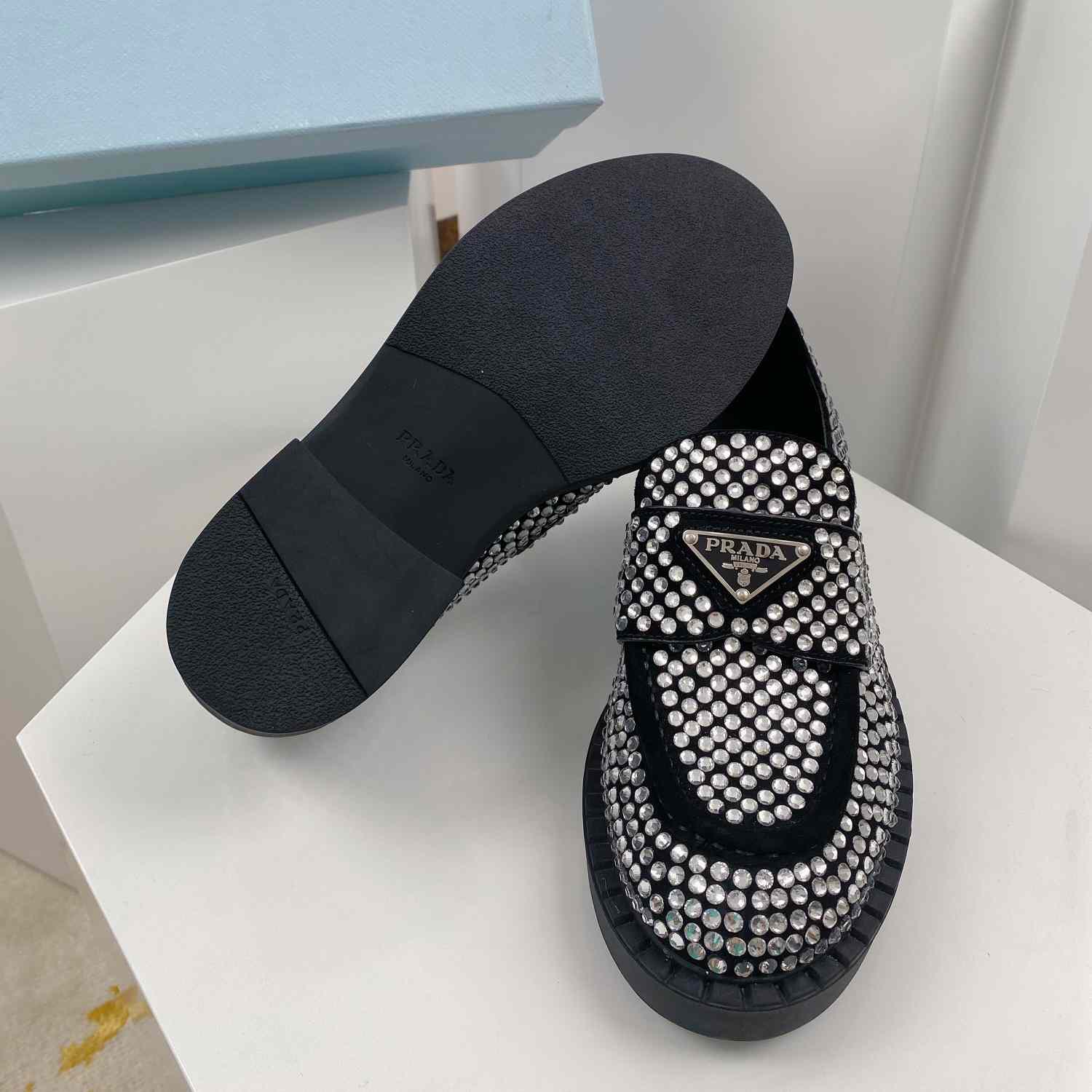 Prada Satin Loafers With Crystals - PerfectKickZ