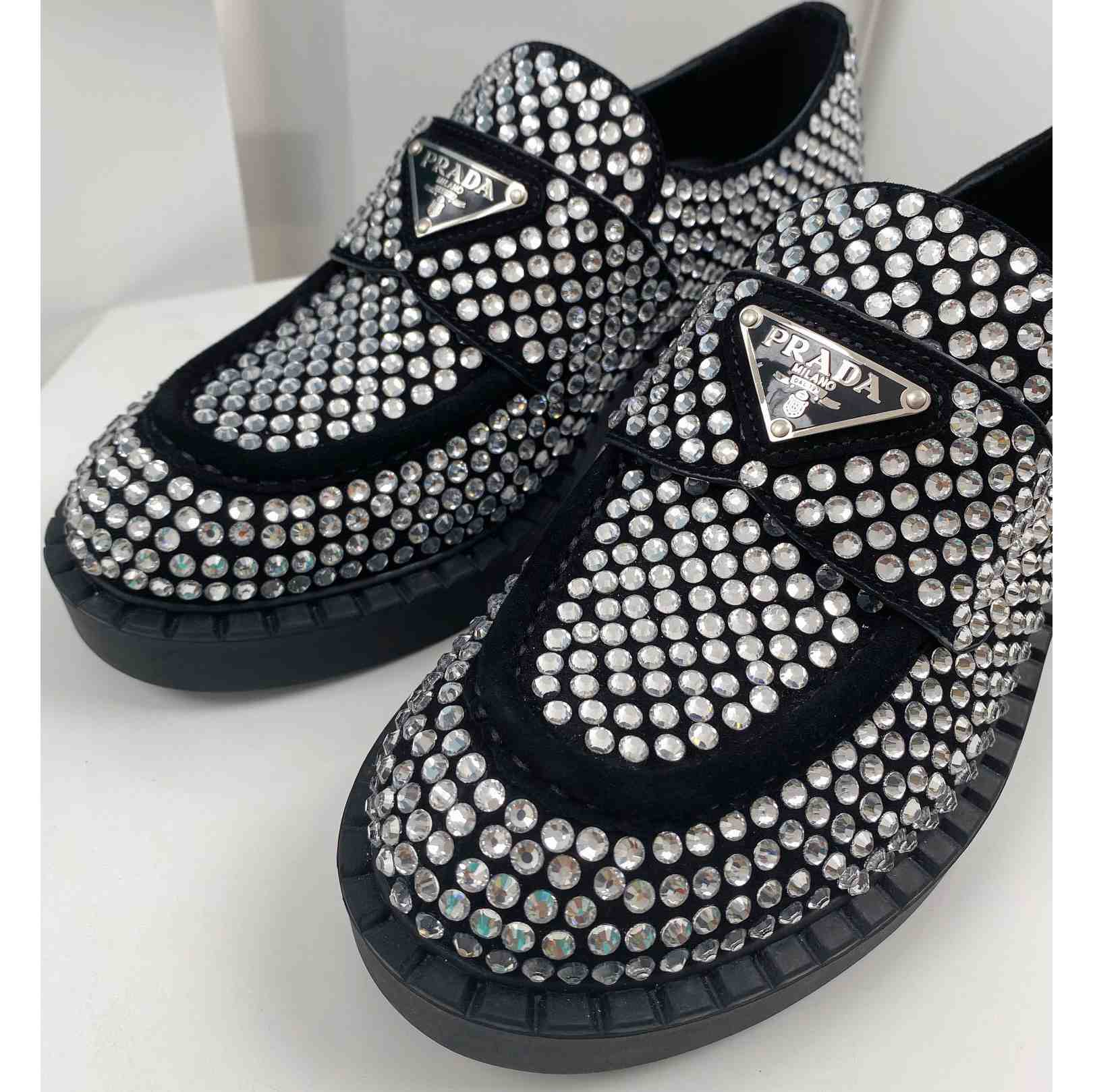 Prada Satin Loafers With Crystals - PerfectKickZ