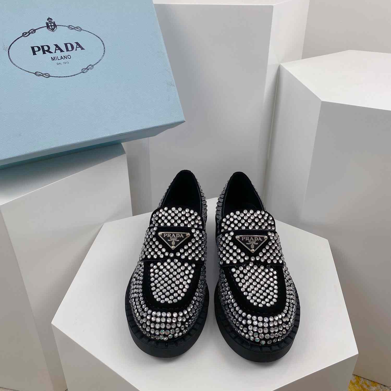 Prada Satin Loafers With Crystals - PerfectKickZ