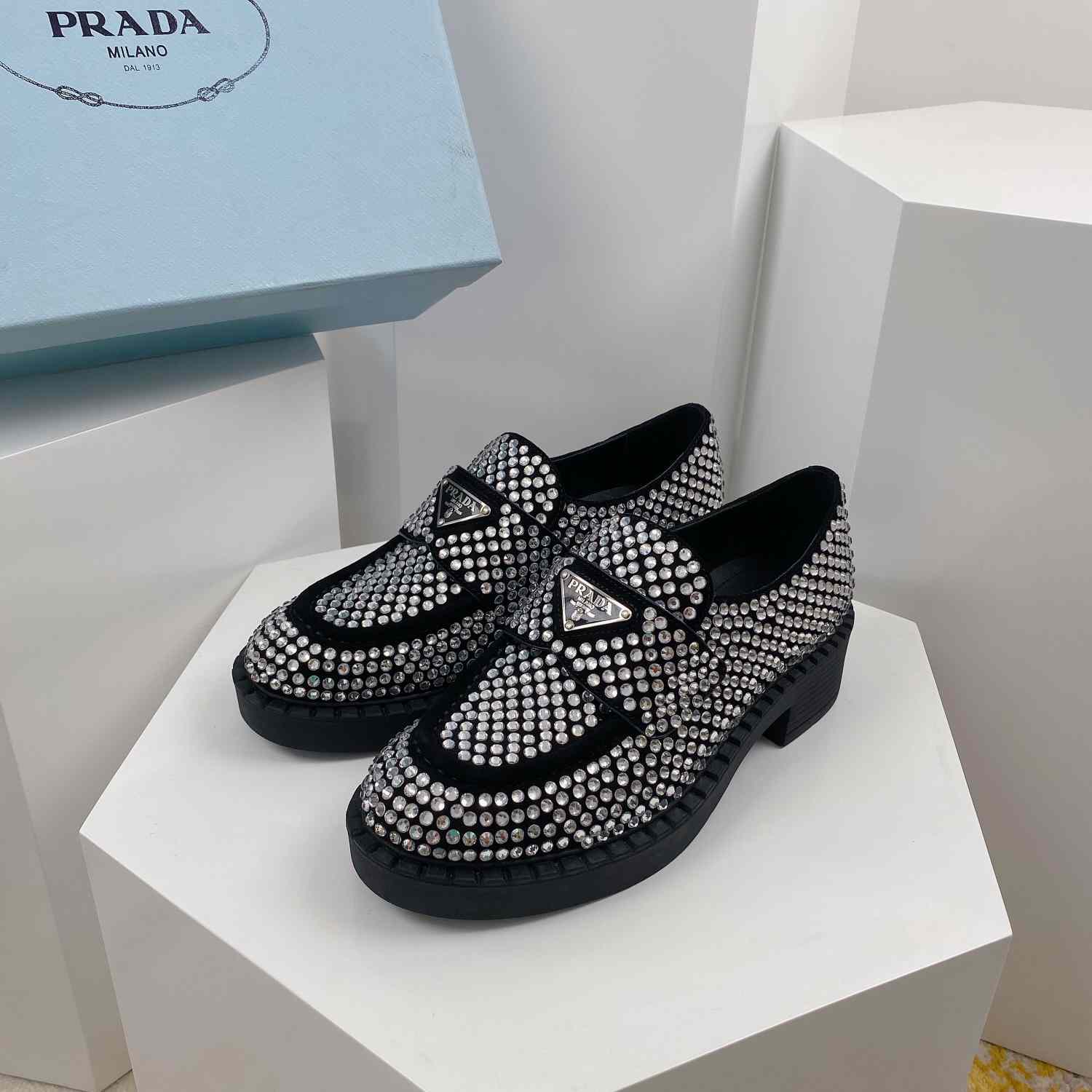 Prada Satin Loafers With Crystals - PerfectKickZ