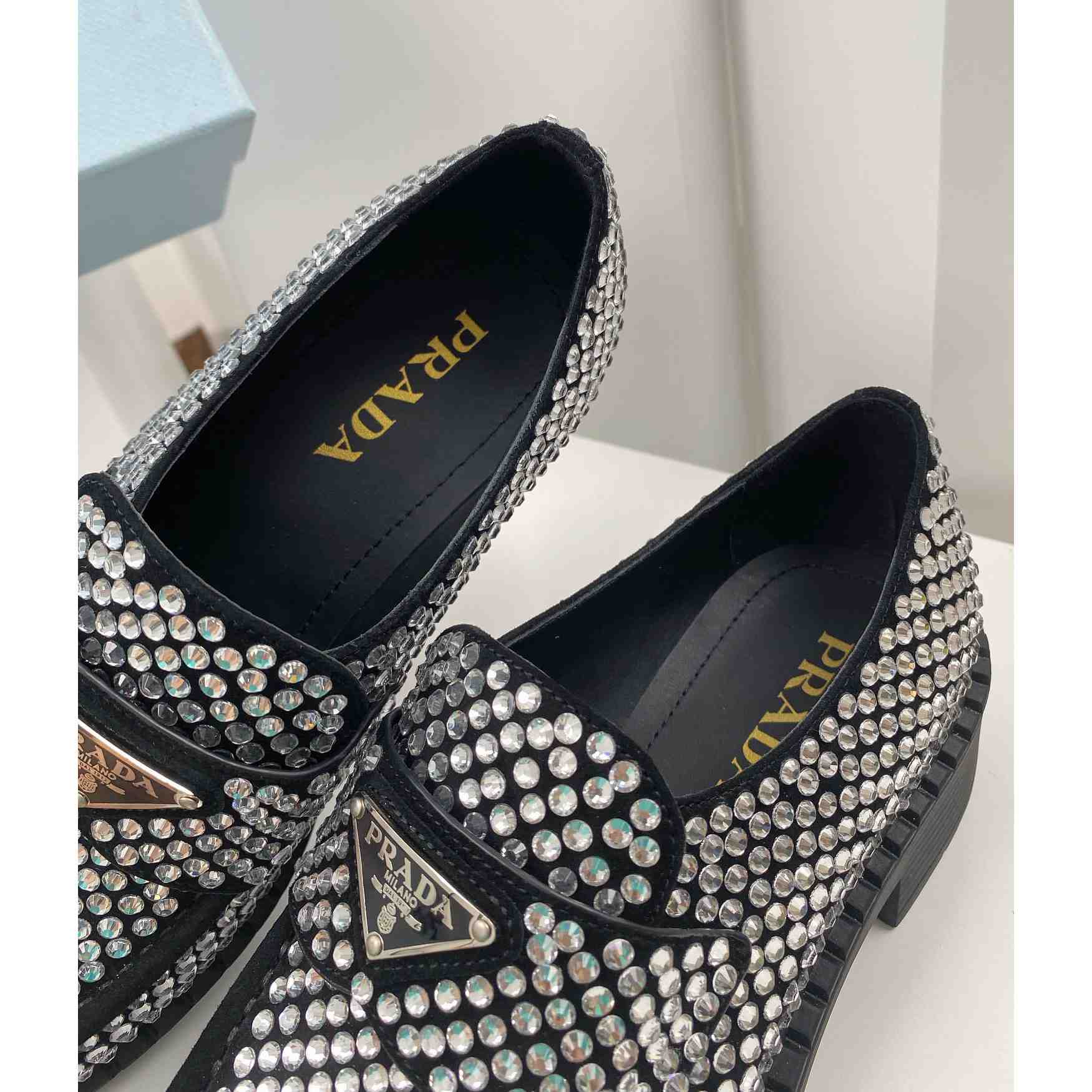 Prada Satin Loafers With Crystals - PerfectKickZ