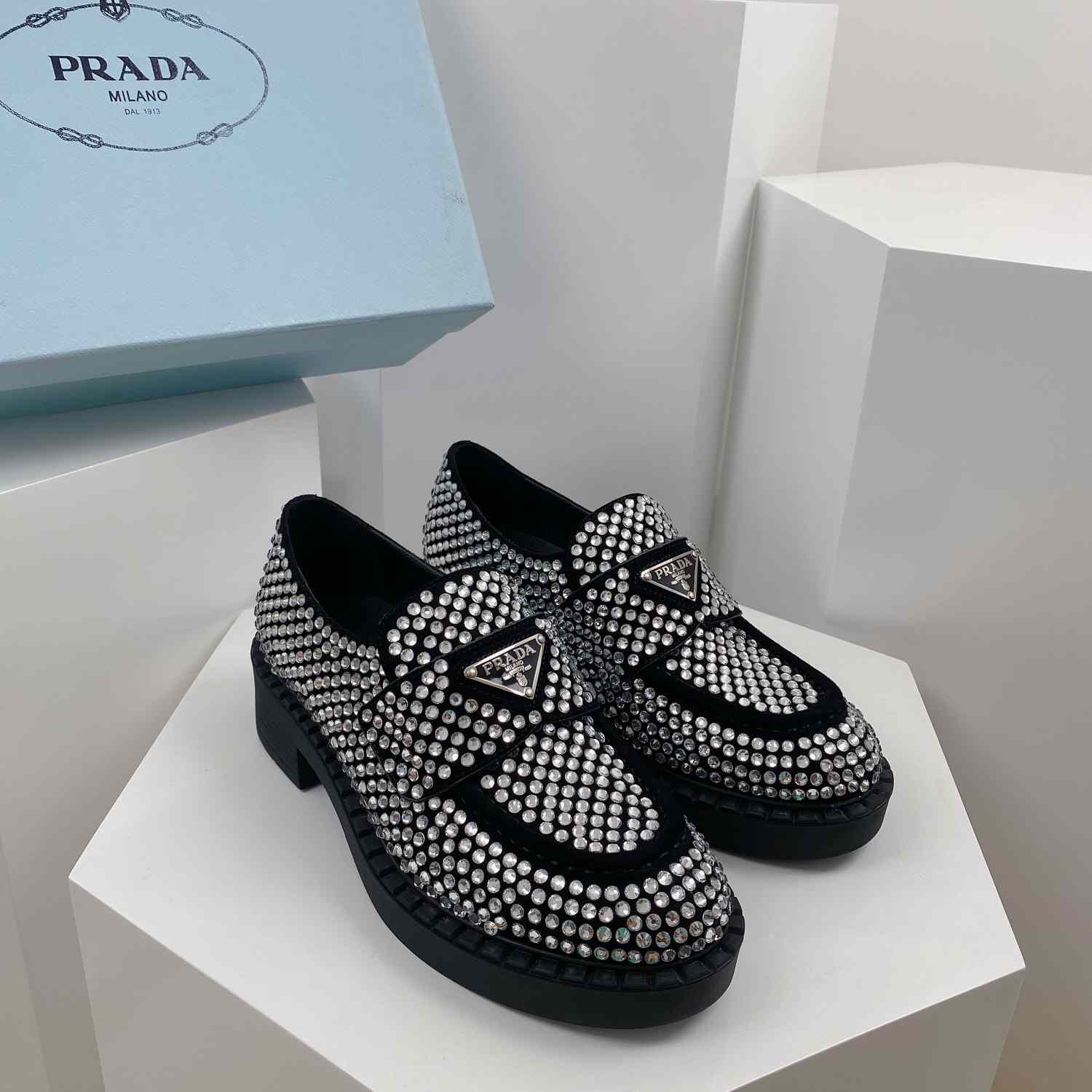 Prada Satin Loafers With Crystals - PerfectKickZ