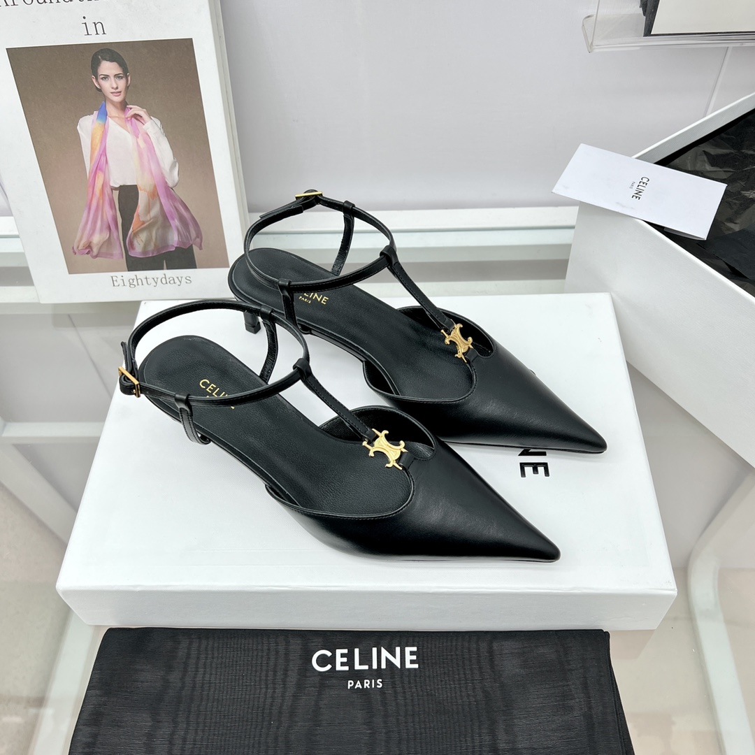 Celine Kitten With Triomphe T-Bar Strap In Calfskin  - PerfectKickZ