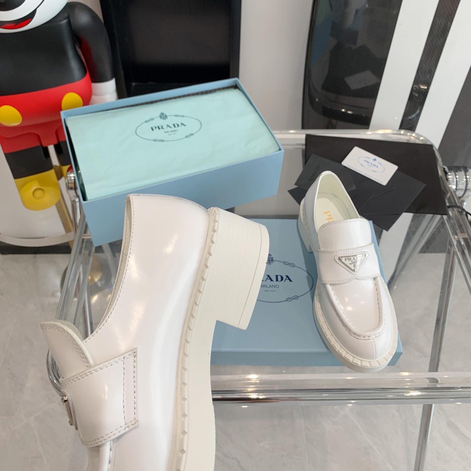 Prada Chocolate Brushed Leather Loafers - 