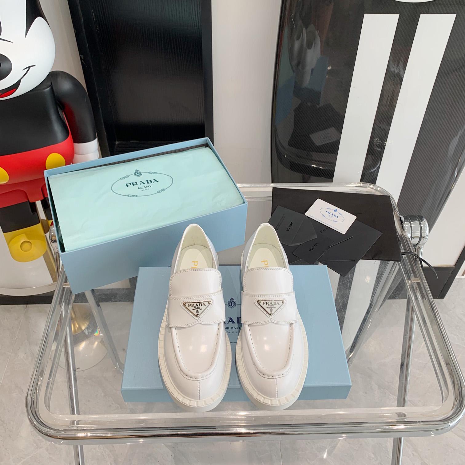 Prada Chocolate Brushed Leather Loafers - 