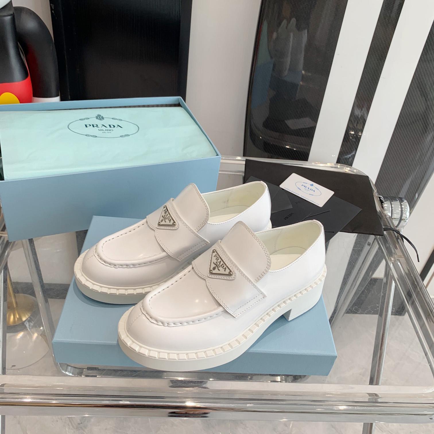 Prada Chocolate Brushed Leather Loafers - 