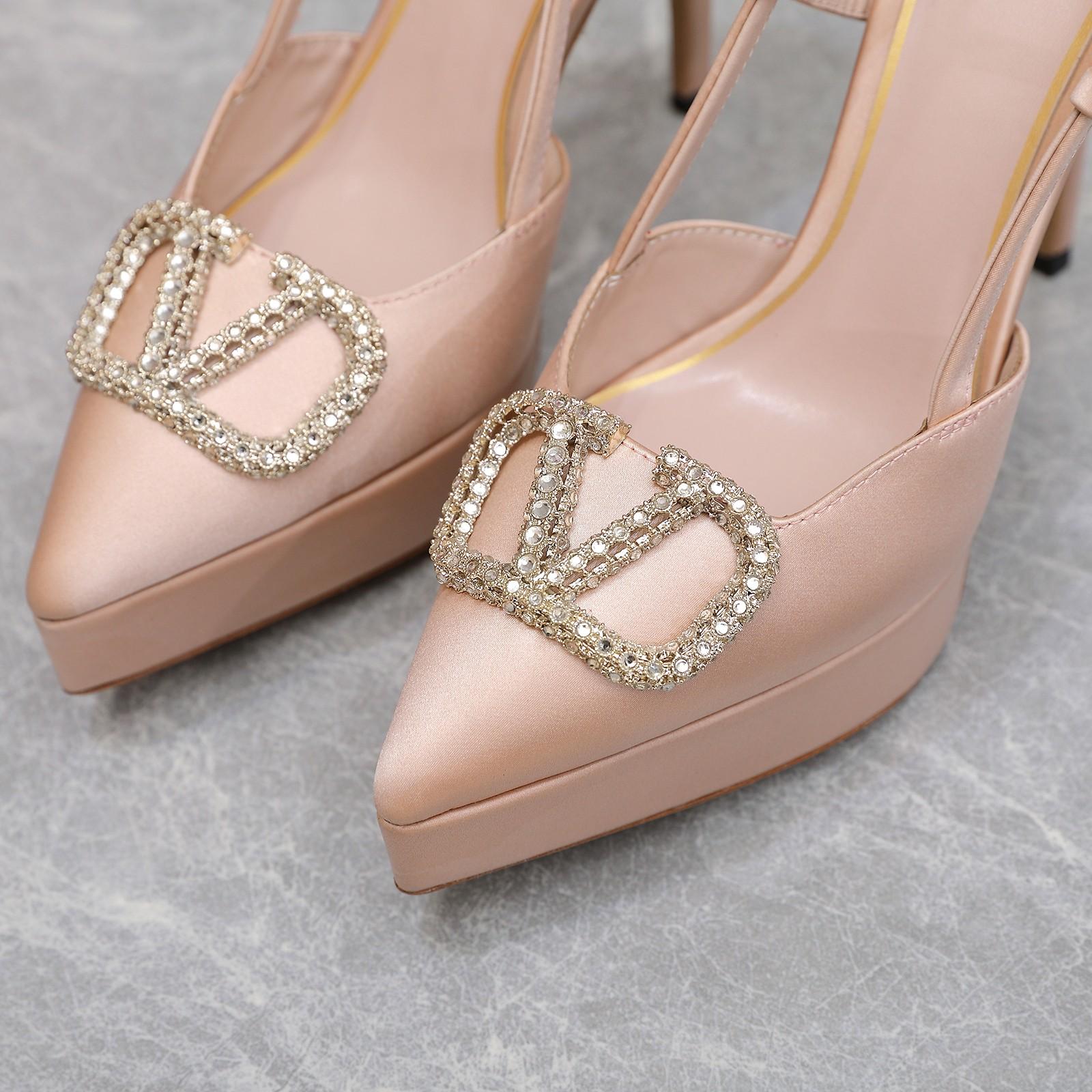 Valenti VLogo Signature Satin Slingback Platform Pumps - PerfectKickZ