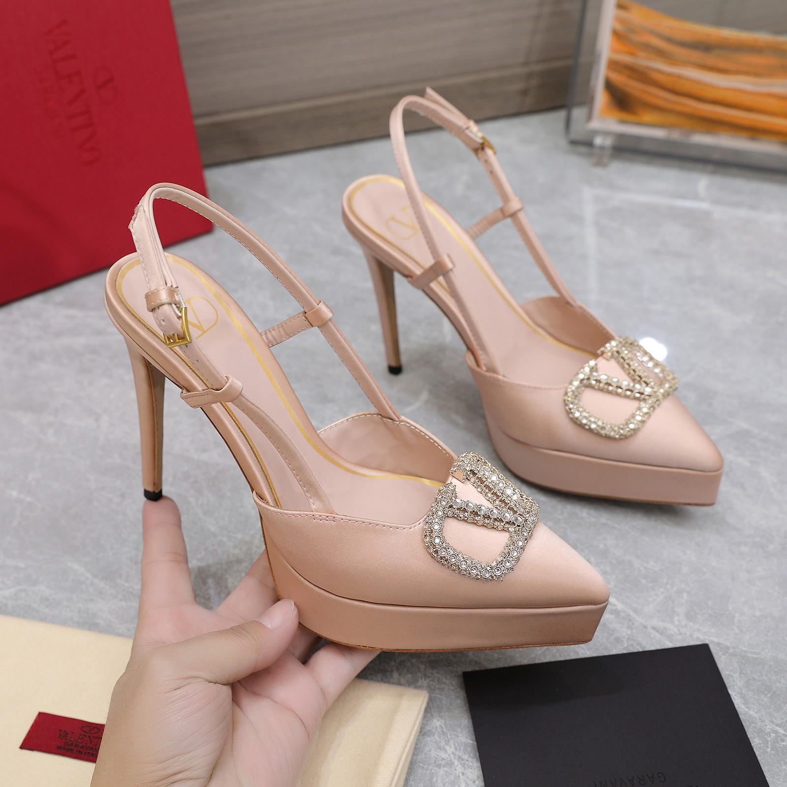 Valenti VLogo Signature Satin Slingback Platform Pumps - PerfectKickZ