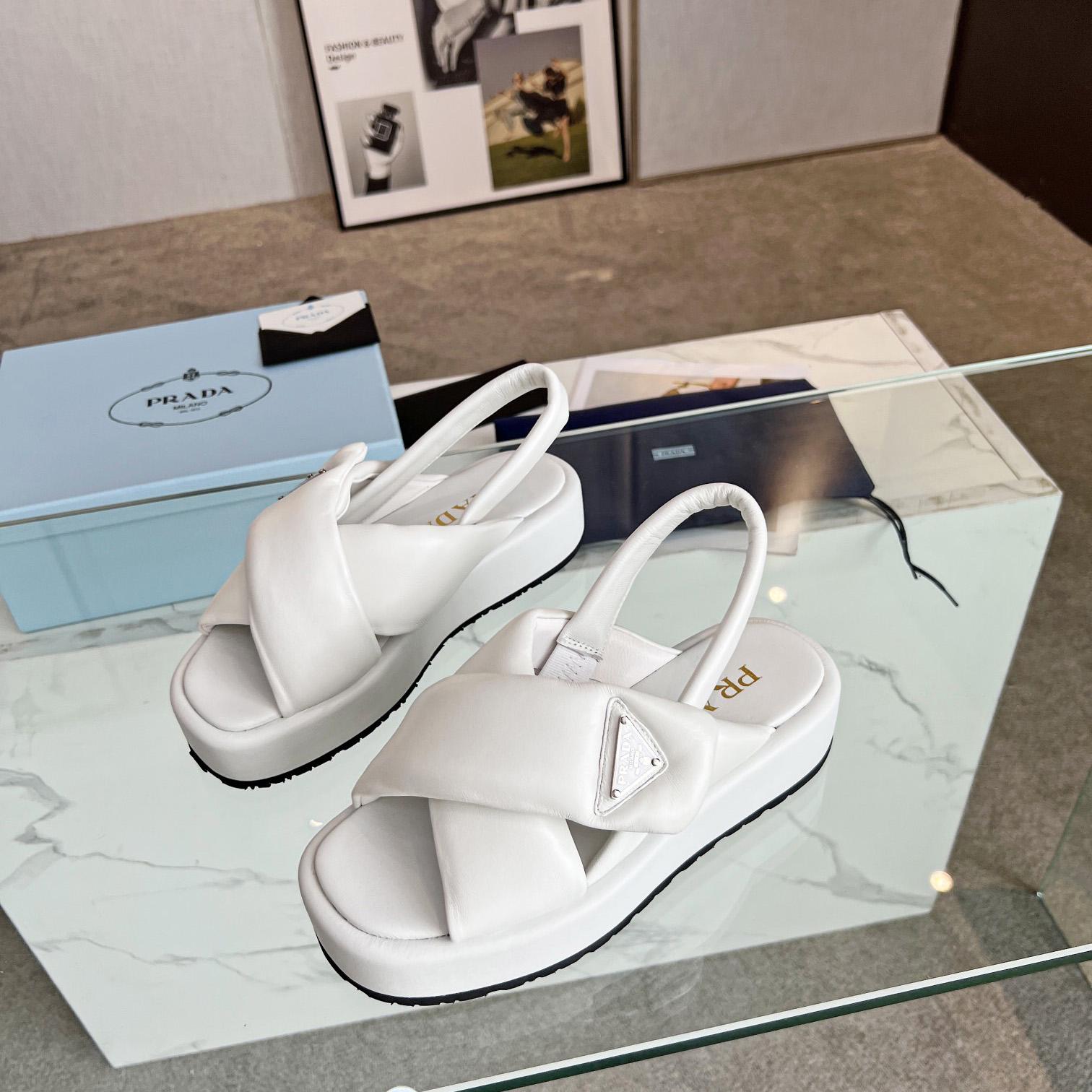 Prada Soft Padded Nappa Leather Wedge Sandals - PerfectKickZ