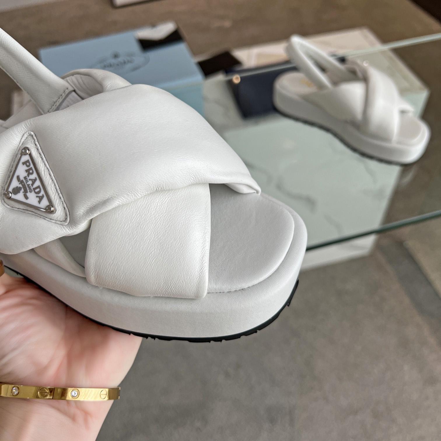 Prada Soft Padded Nappa Leather Wedge Sandals - PerfectKickZ