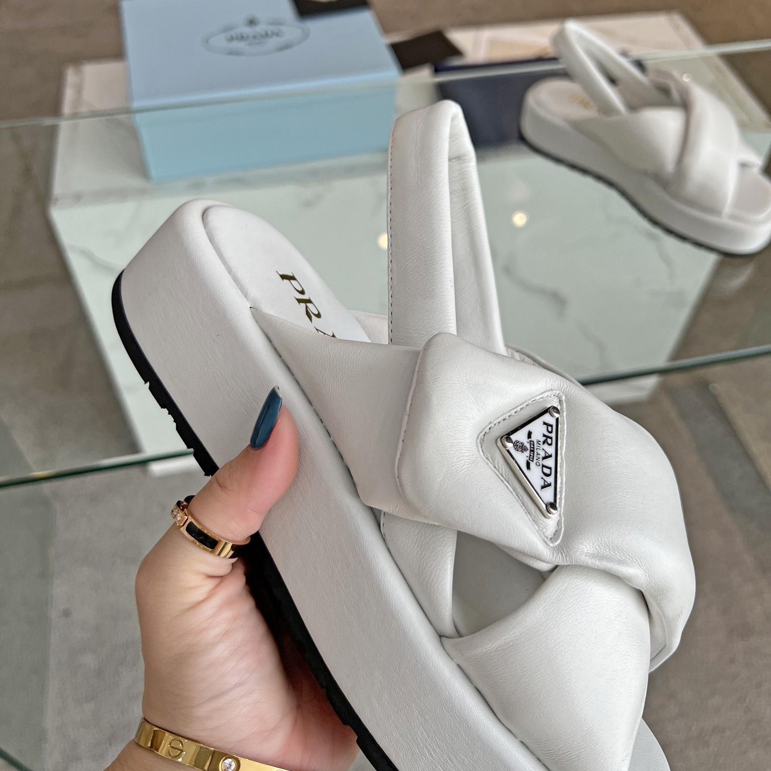 Prada Soft Padded Nappa Leather Wedge Sandals - PerfectKickZ