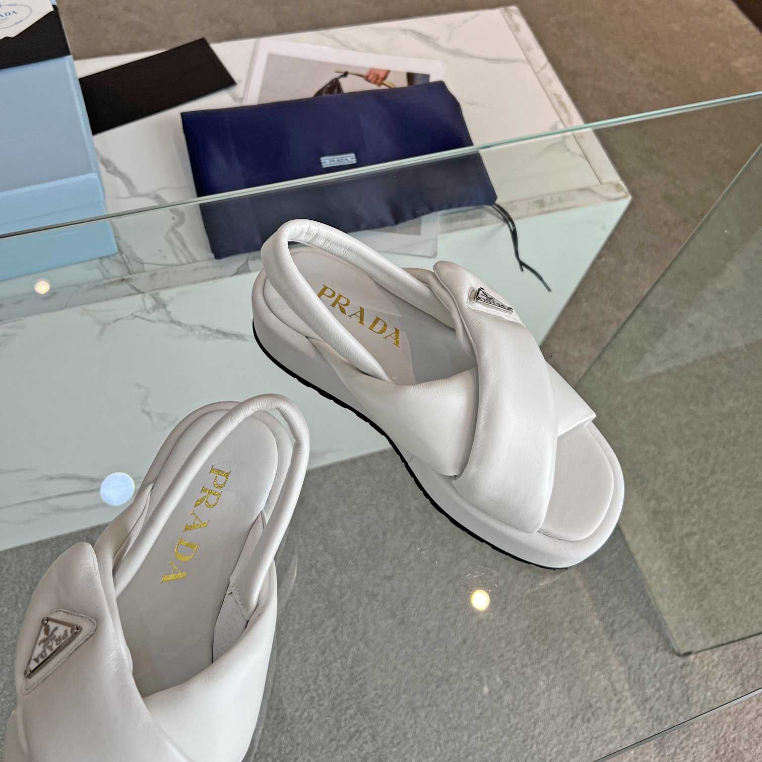 Prada Soft Padded Nappa Leather Wedge Sandals - PerfectKickZ