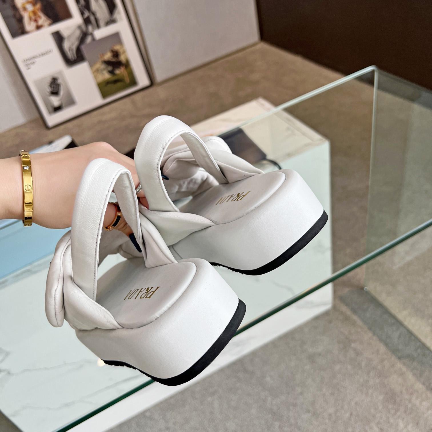 Prada Soft Padded Nappa Leather Wedge Sandals - PerfectKickZ