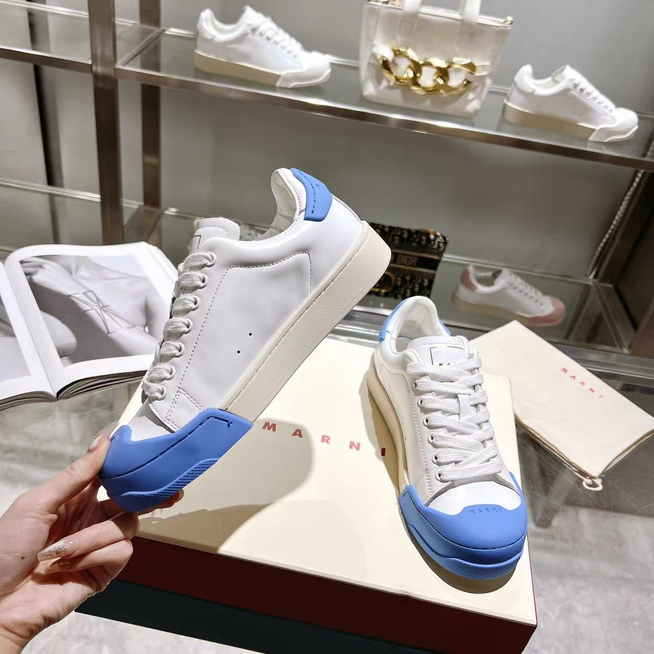 Marni Dada Bumper Sneaker In White And Blue Leather - PerfectKickZ
