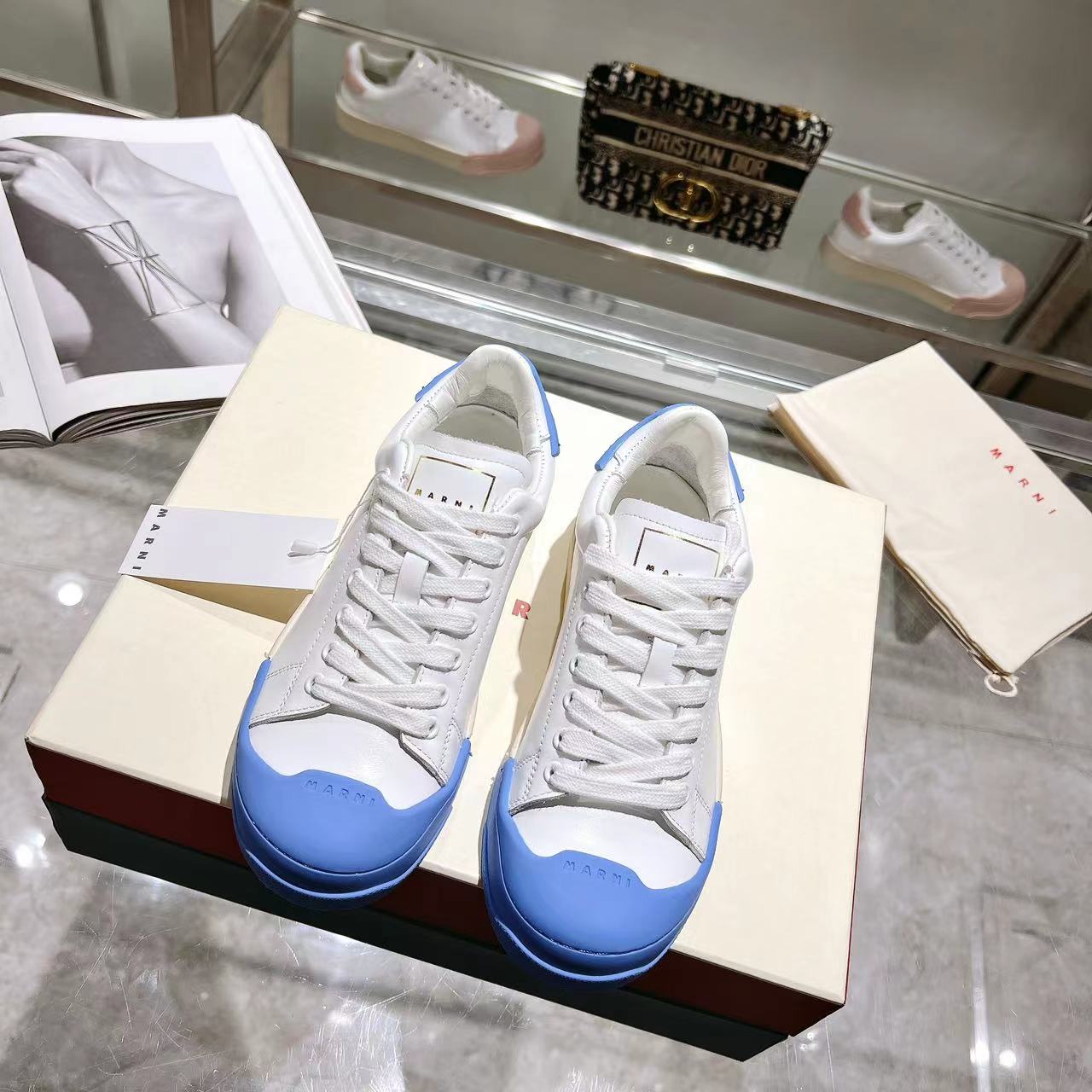Marni Dada Bumper Sneaker In White And Blue Leather - PerfectKickZ