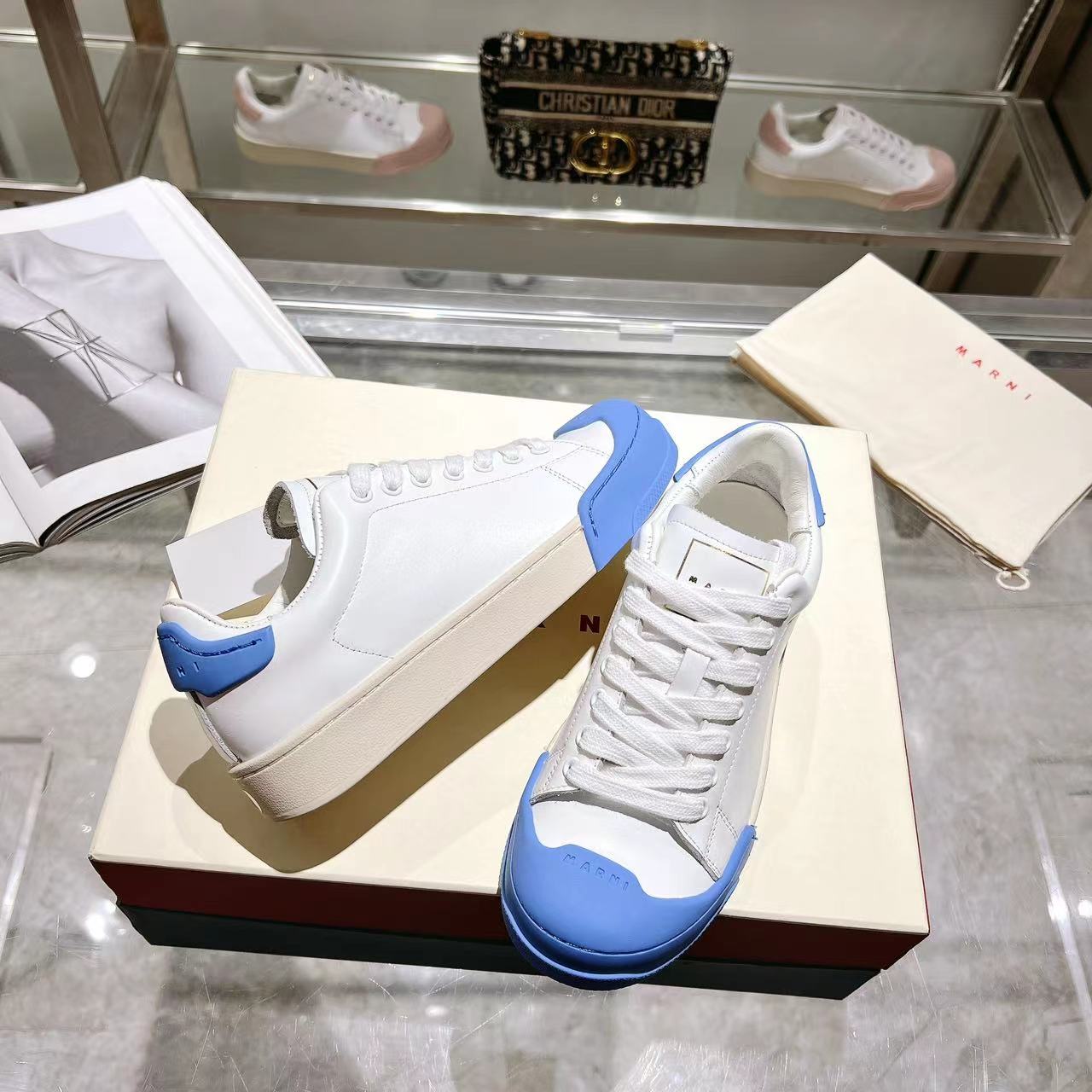 Marni Dada Bumper Sneaker In White And Blue Leather - PerfectKickZ