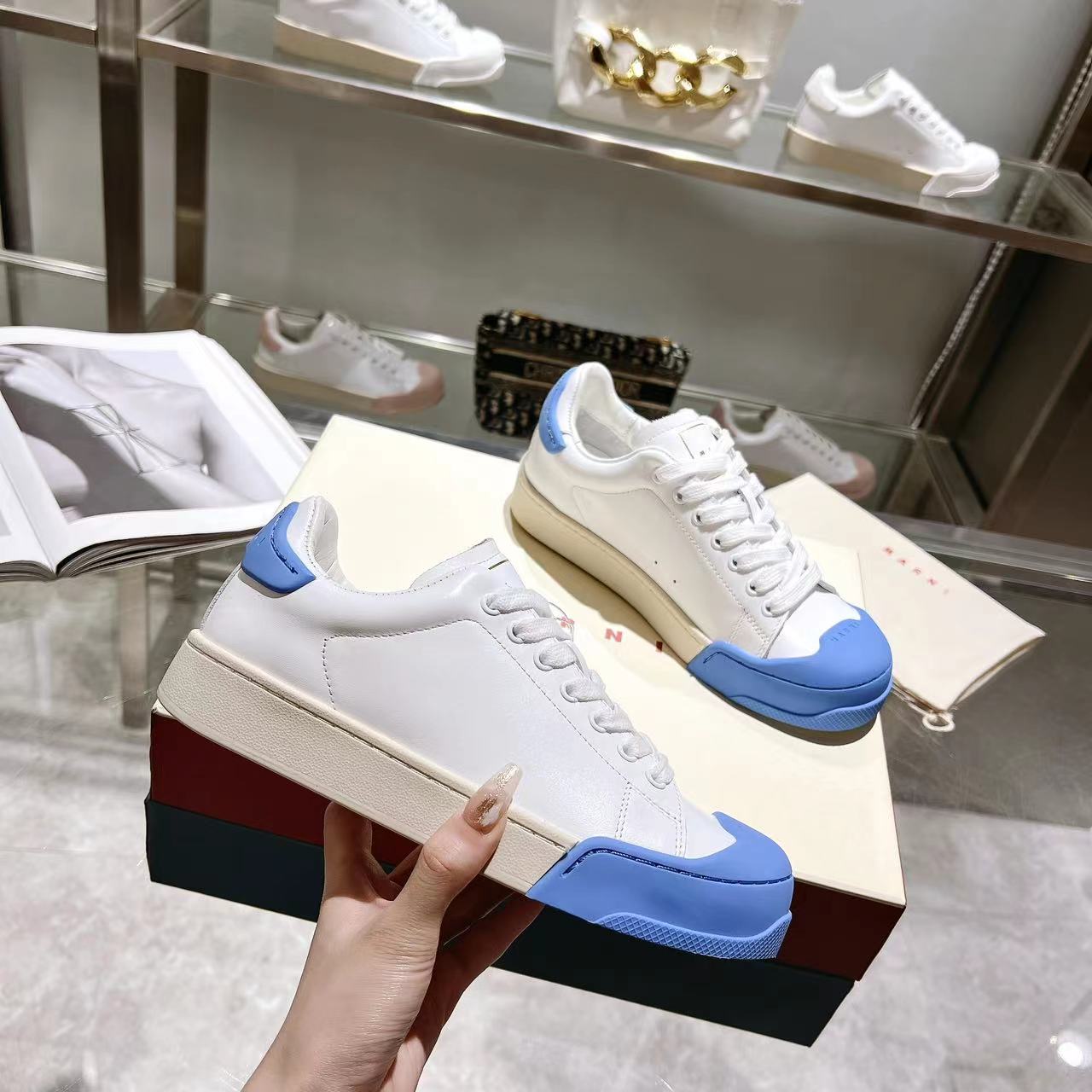 Marni Dada Bumper Sneaker In White And Blue Leather - PerfectKickZ