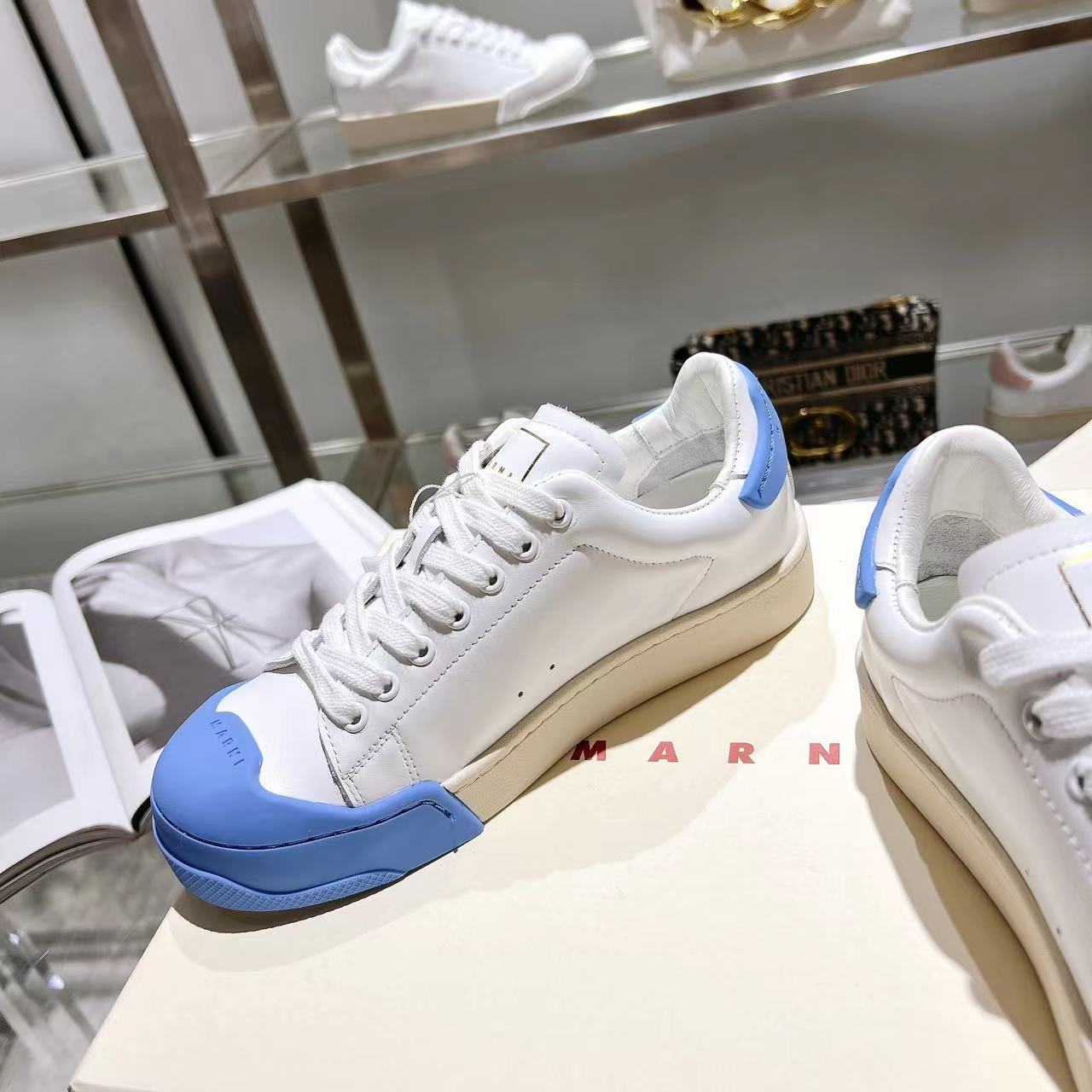 Marni Dada Bumper Sneaker In White And Blue Leather - PerfectKickZ