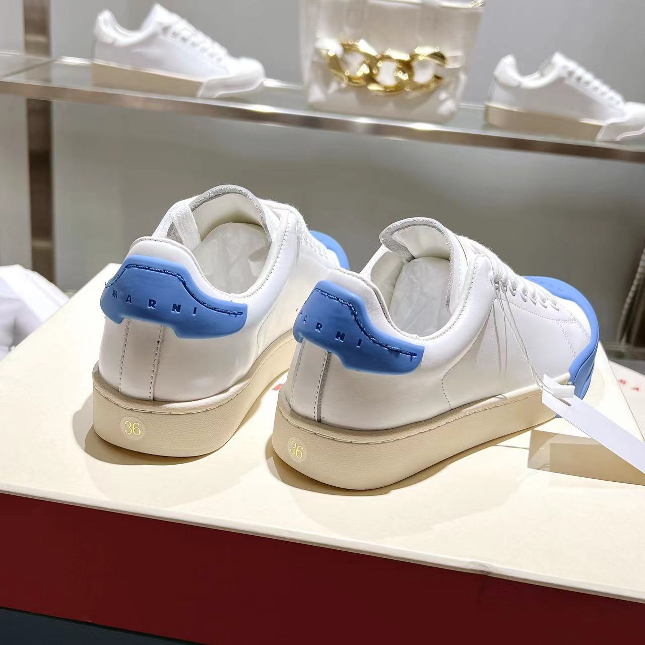 Marni Dada Bumper Sneaker In White And Blue Leather - PerfectKickZ